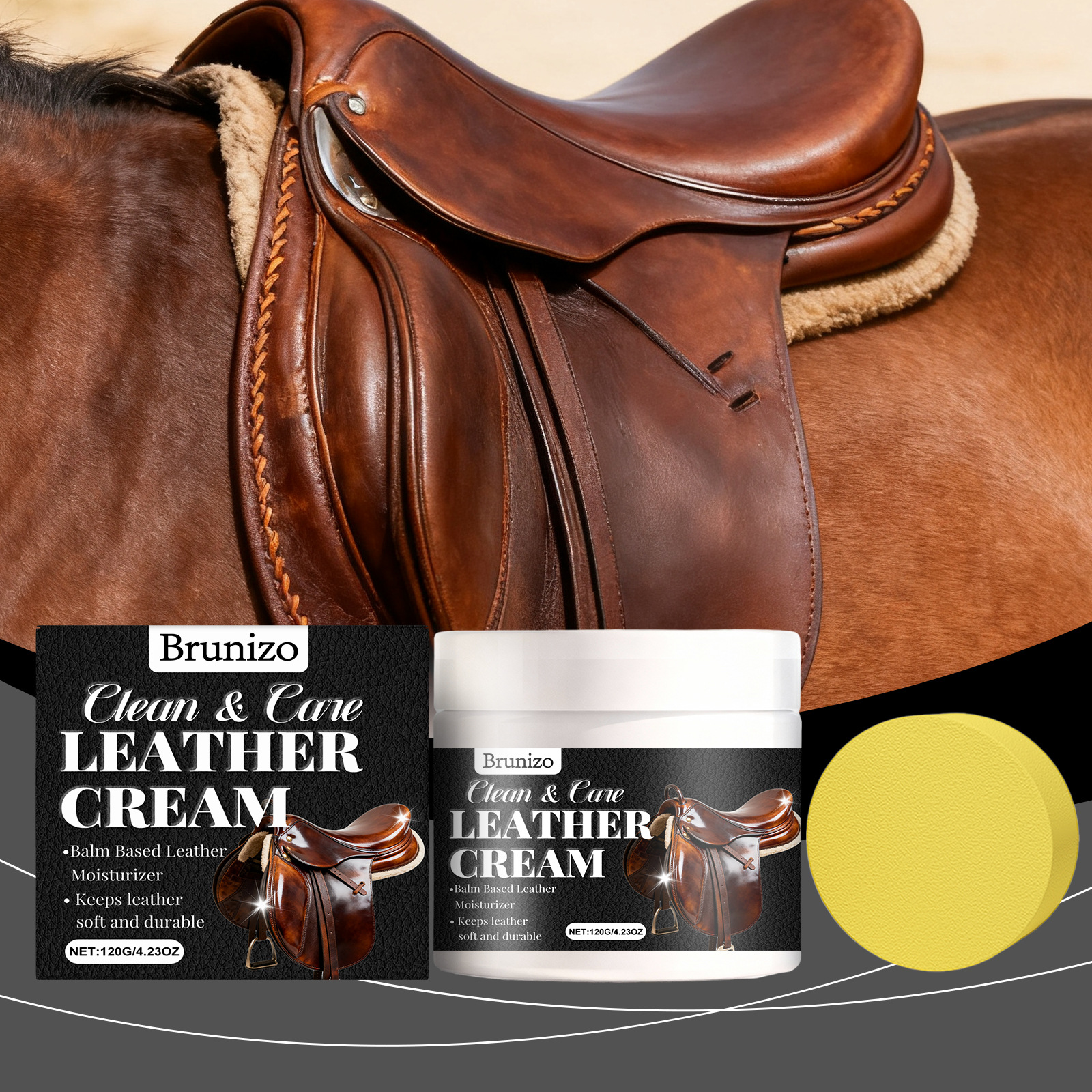 Lederpflegecreme Für Möbel, Ledertaschen Und Autositze – Praktische Tägliche Lederreinigung Und -pflege – 120 G + 1 Schwamm -- Biemmedue