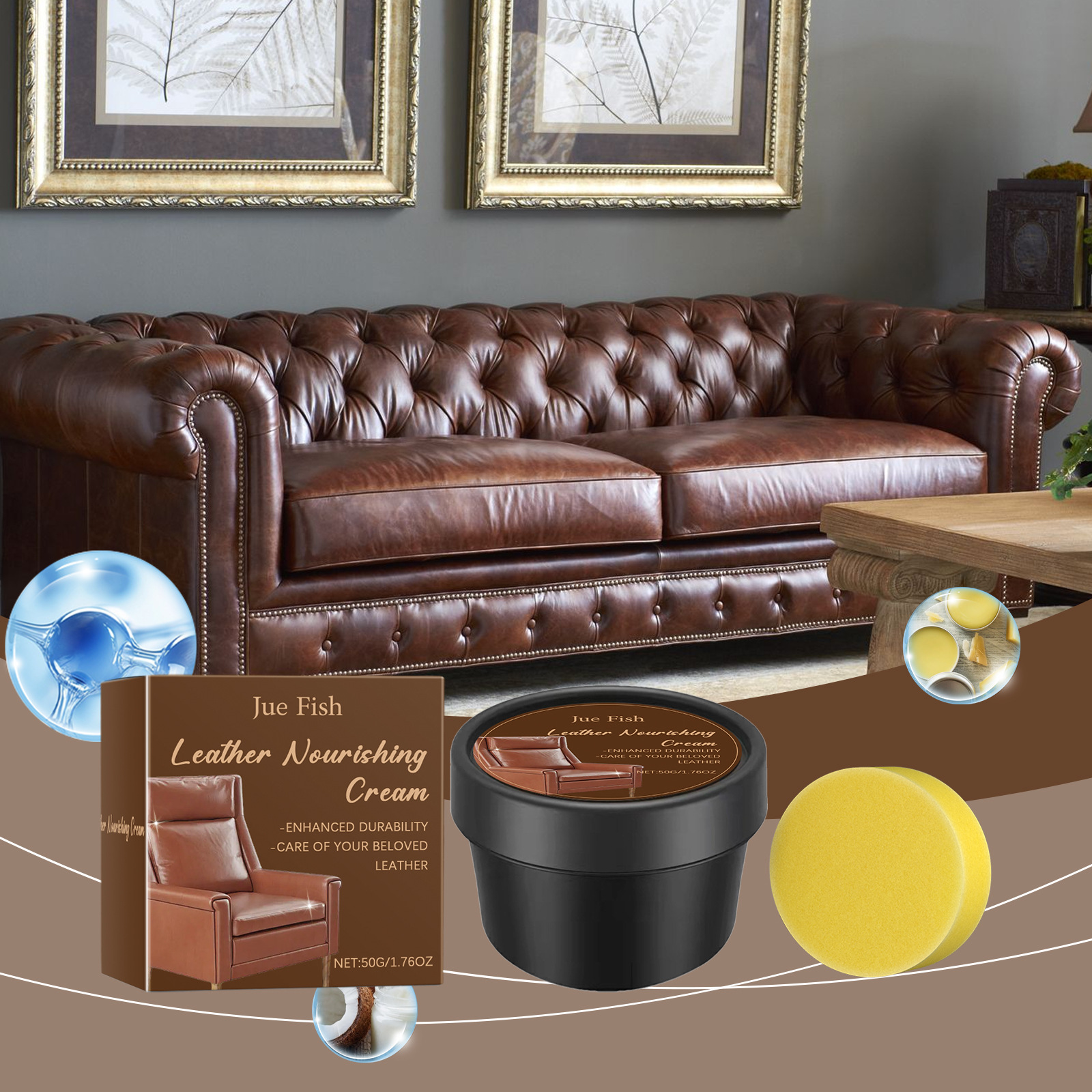 Lederreparaturcreme Für Ledertaschen, Sofas Und Schuhe – Feuchtigkeitsspendende, Reinigende Und Pflegende Creme – 50 G + Schwamm -- De