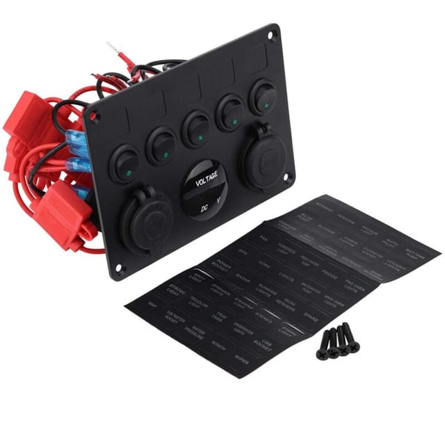 Zoternen - Kippschalter, 12-24V 5 Gang On/Off Kippschalter Panel Dual usb Voltmeter für Auto Boot Marine Truck(Grünes Licht)