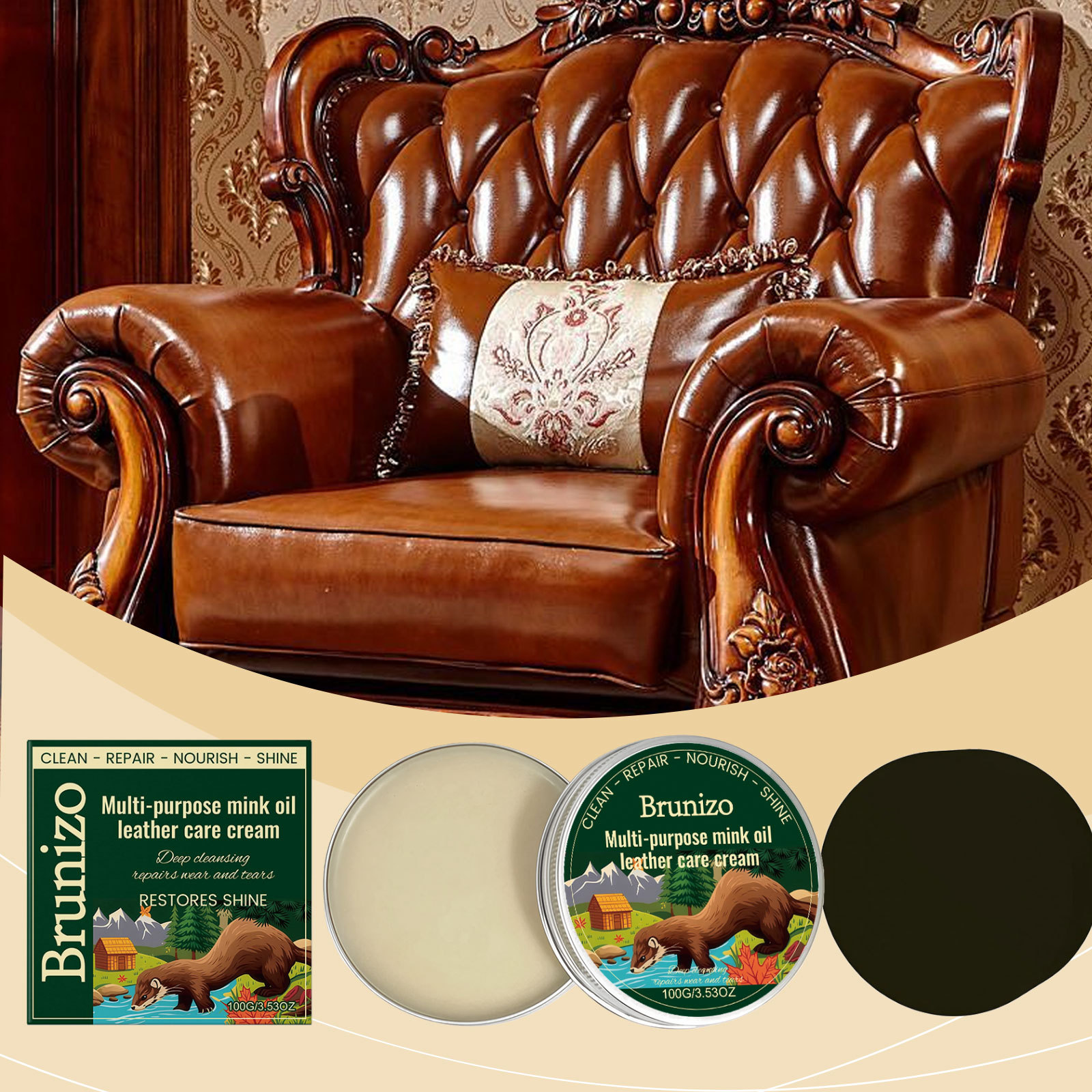Multifunktionale Lederpflegecreme Mit Nerzöl Für Die Tägliche Reinigung Und Fleckenentfernung Von Sofas Und Schuhen – 100 G × 1, Schwamm × 1 -- Biemmedue