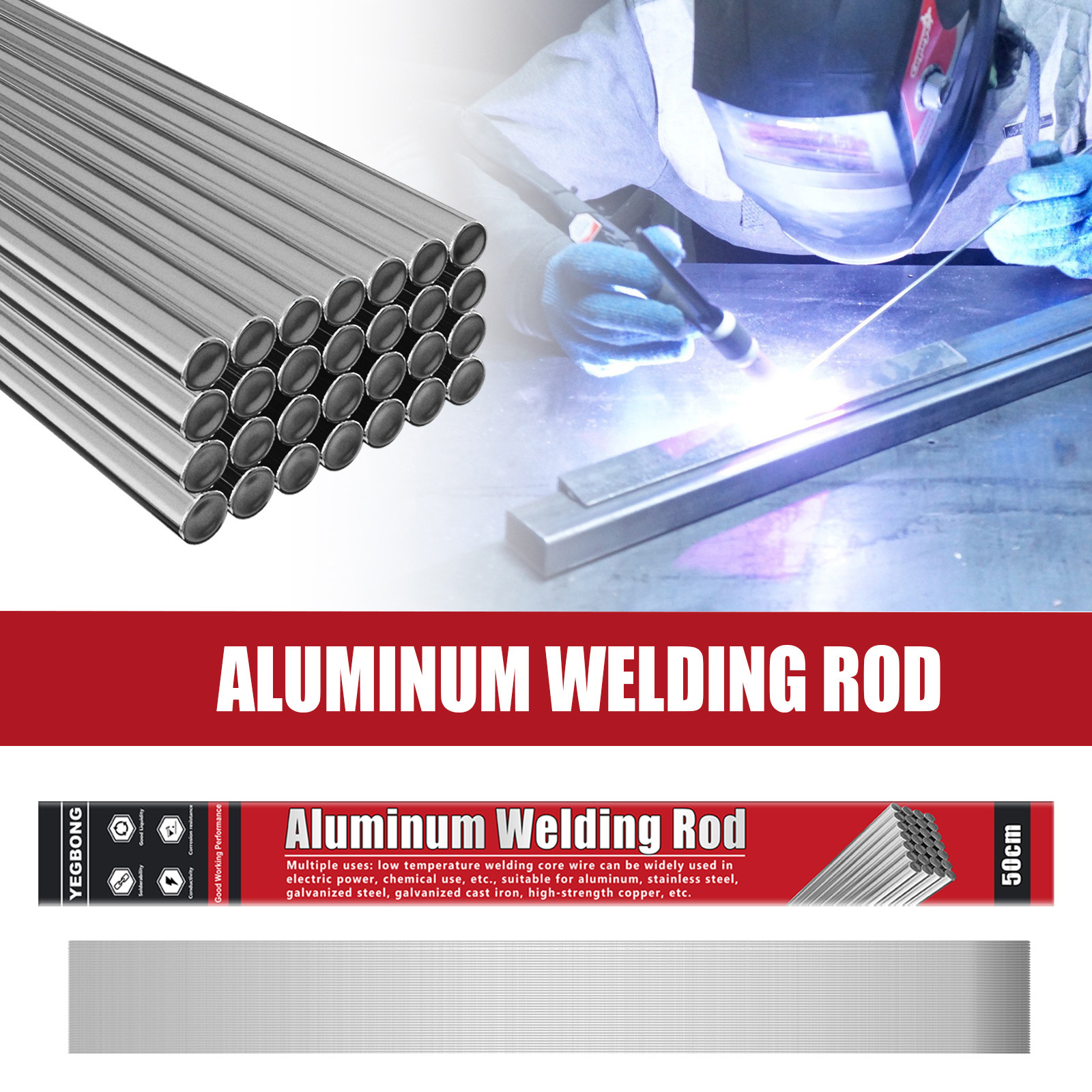 Niedertemperatur-aluminiumschweißdraht, Hocheffizienter Niedertemperatur-aluminium-fülldraht-schweißbrenner Zum Schweißen Von Edelstahl Und Aluminiumelektroden – 50 Cm × 2,0 Mm (10 Stück) × 2/1,6 -- B