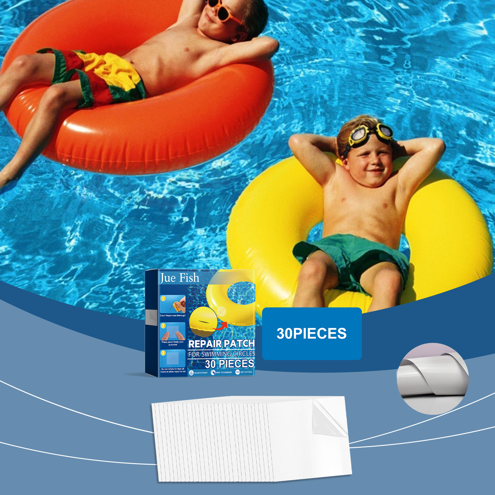 Pool-reparaturset – Leckreparatur Für Schwimmringe, Zelte Und Schlauchboote – Transparentes, Wasserdichtes Klebeband – 30 Stück -- De