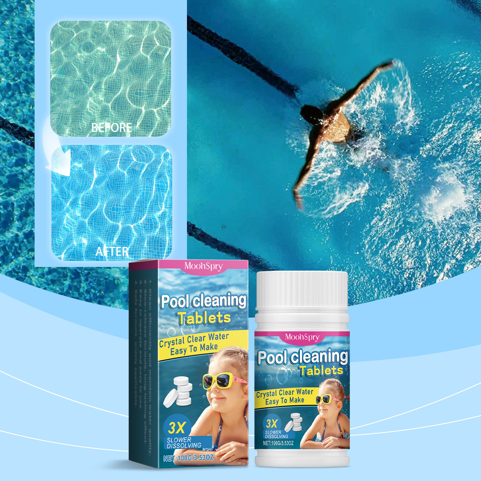 Poolreinigungstabletten Mit Verzögerter Wirkstofffreisetzung, Multifunktionale Brausetabletten Zur Reinigung, Desodorierung Und Desinfektion Von Poolwasser – 100 G -- De