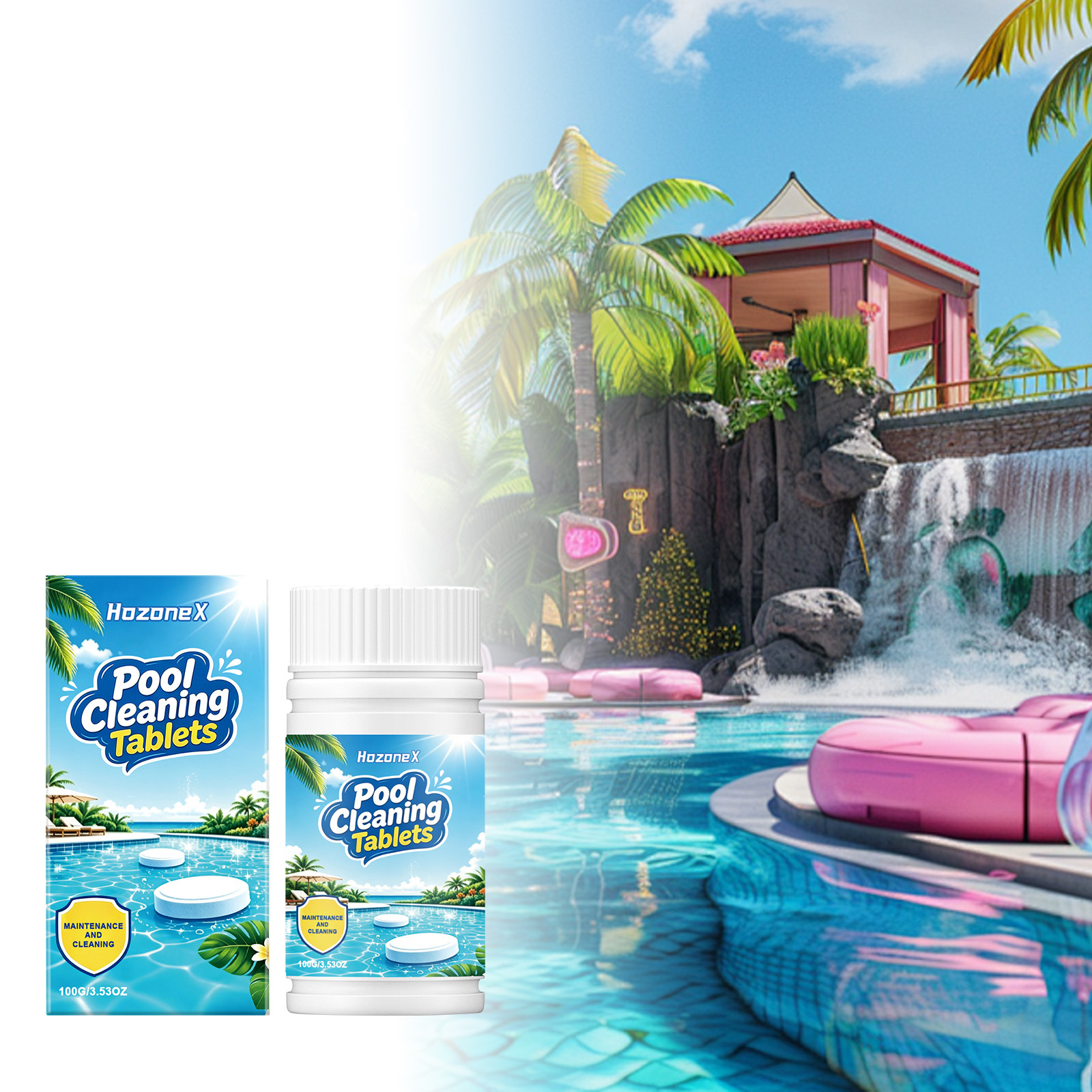 Poolreinigungstabletten, Praktisch Für Die Tägliche Reinigung Von Kalk Und Flecken Im Pool, Zur Desodorierung Und Pflege Ihres Pools – 100 G -- Biemmedue
