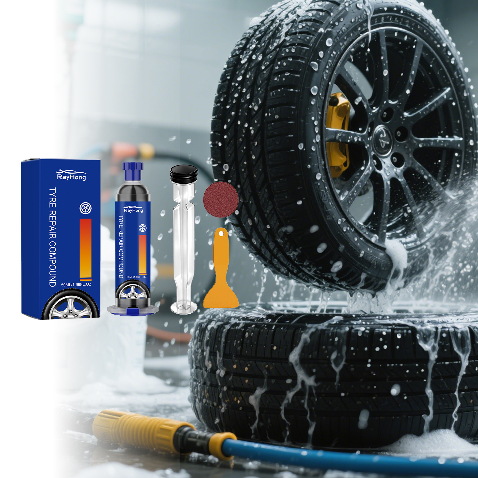 Reifenreparaturkleber Für Autoreifen: Praktisch, Wasserfest, Stabil Und Auslaufsicher – 50 Ml + Druckstab 1 + Schaber 1 + Schleifpapier 1 -- Biemmedue