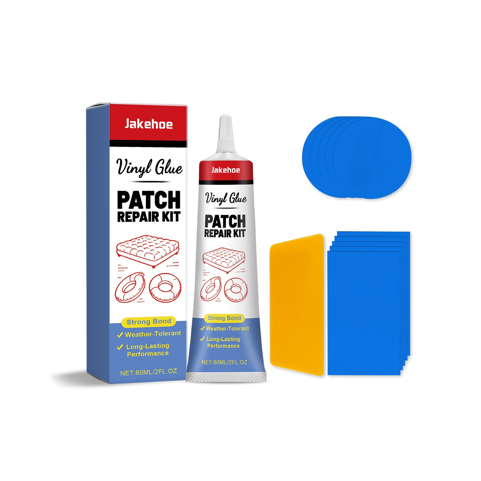 Reparaturset Für Aufblasbare Matratzen – Praktisches Set Zur Reparatur Von Lücken Und Zum Verkleben Von Isomatten/luftbetten – 60 Ml + Schaber 1 + Runde Flicken 5 + Rechteckige Flicken 5 -- De