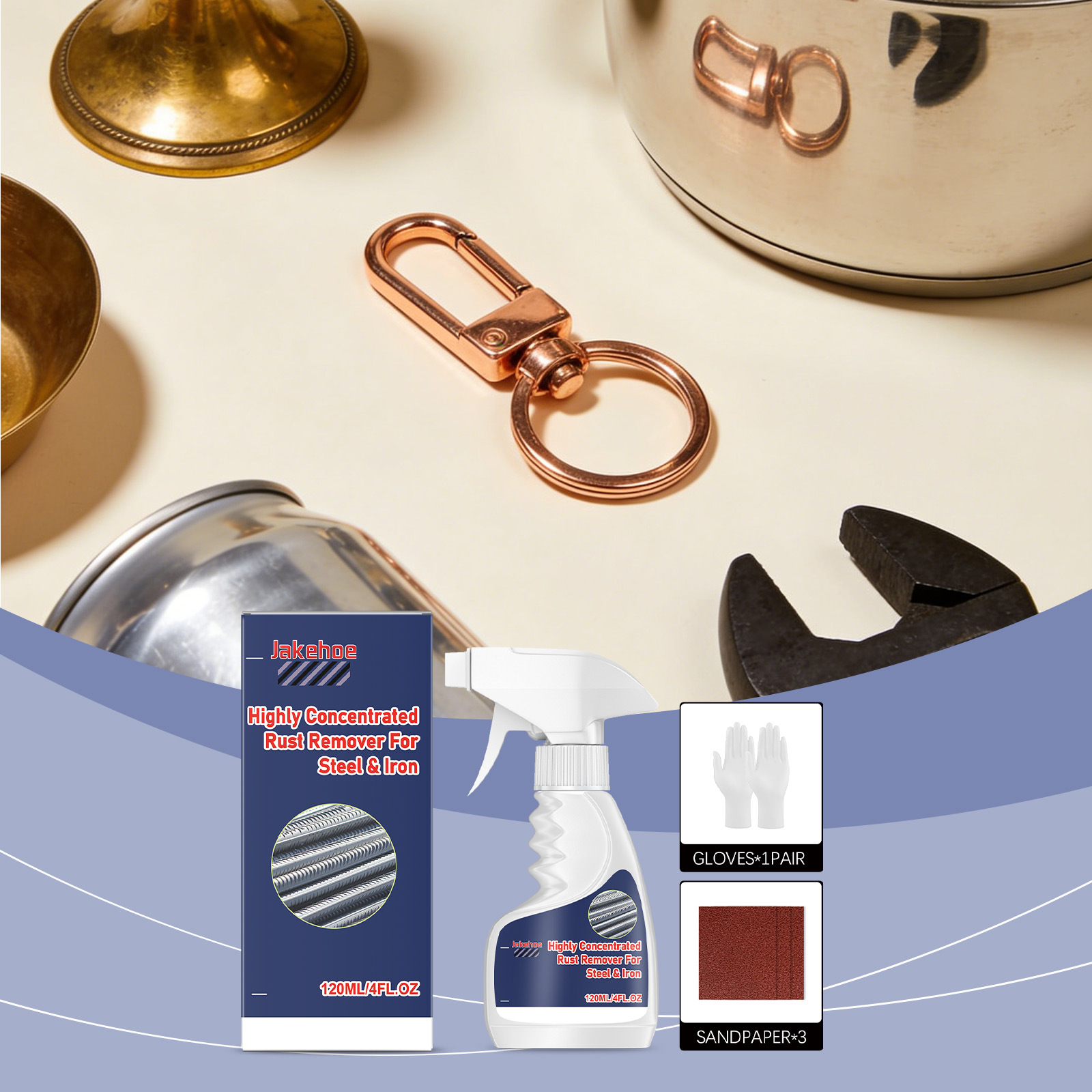 Rostentferner-set Mit Schonender Formel: Reinigt Maschinenteile Und Küchenoberflächen Rostentferner 120 Ml (1 Flasche), Schleifpapier (3 Blätter), Handschuhe (1 Paar) -- Biemmedue