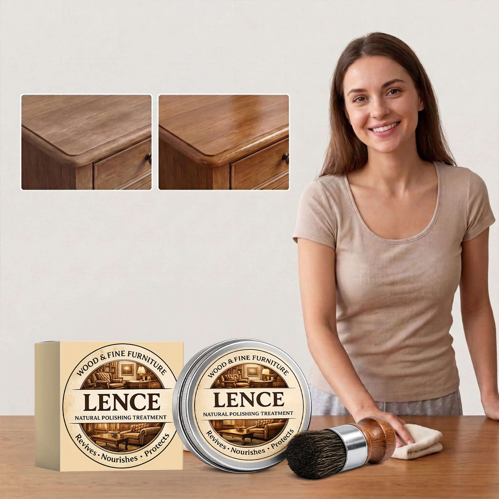 Sanfte Möbelpflegecreme Mit Milder Textur, Poliert Und Hellt Auf, Ideal Für Die Tägliche Pflege Von Holzmöbeloberflächen – 100 G × 1, Pinsel × 1 -- De