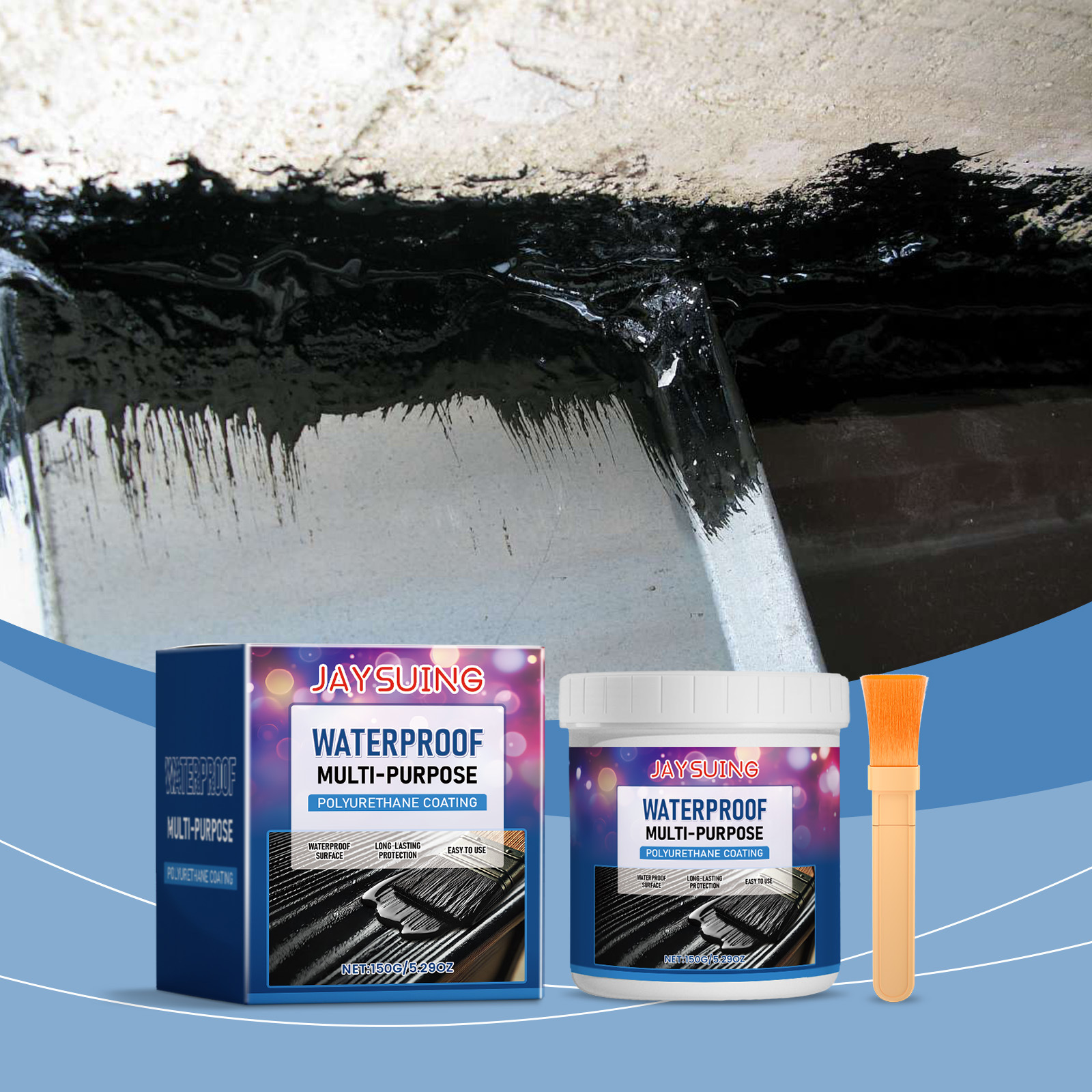 Schwarze, Wasserdichte Beschichtung, Feuchtigkeitsbeständig, Flexibel, Abdichtend Und Zur Leckreparatur Geeignet, Für Beton, Holz Und Metall. 150 G Wasserdichte Beschichtung + Pinsel. -- Biemmedue