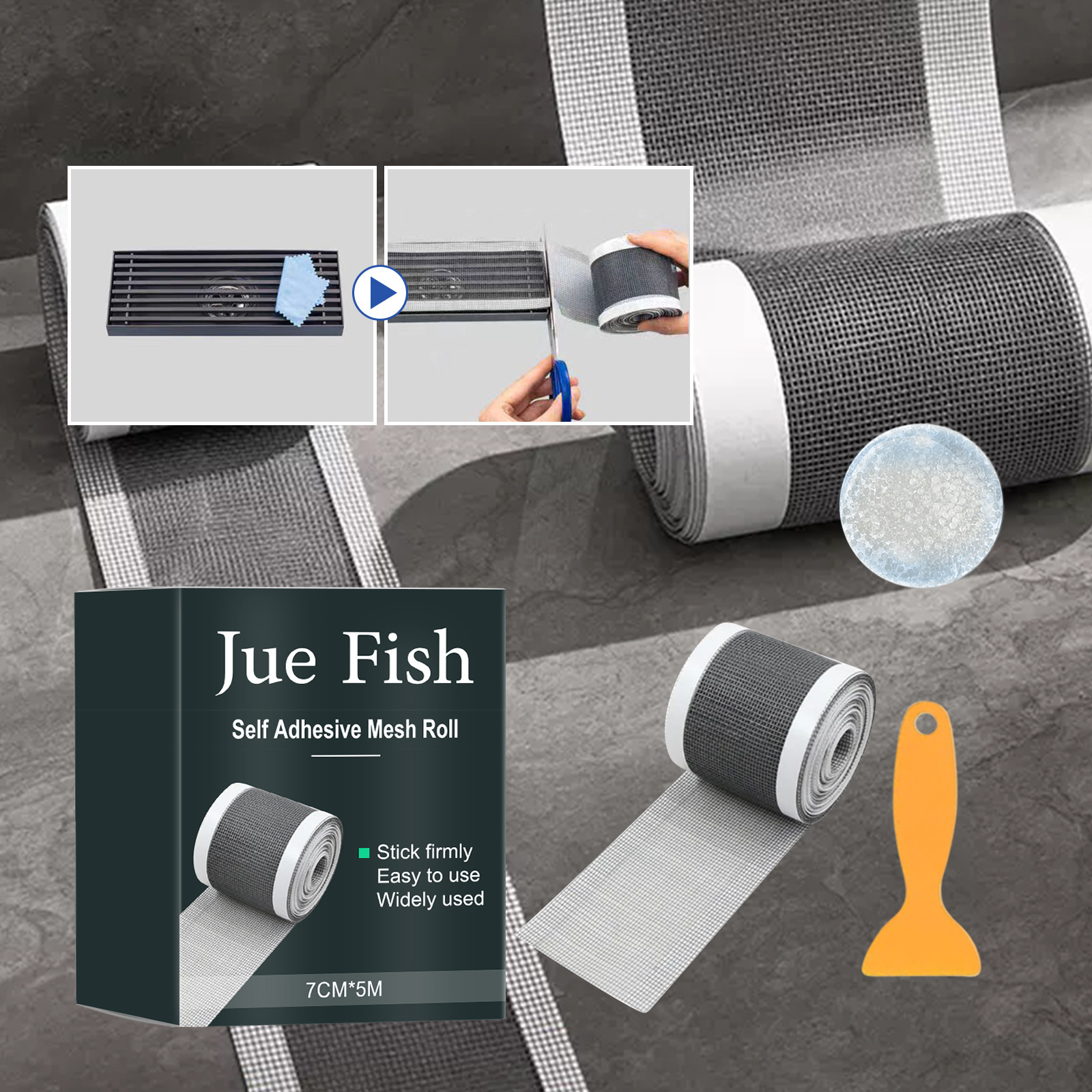 Selbstklebende Netzrolle Für Den Haushalt, Selbstklebendes Fliegengitter, Abflussreiniger Für Toiletten, Spülbeckenfilter – Selbstklebende Netzrolle 7 Cm × 5 M + Schaber × 1 -- De