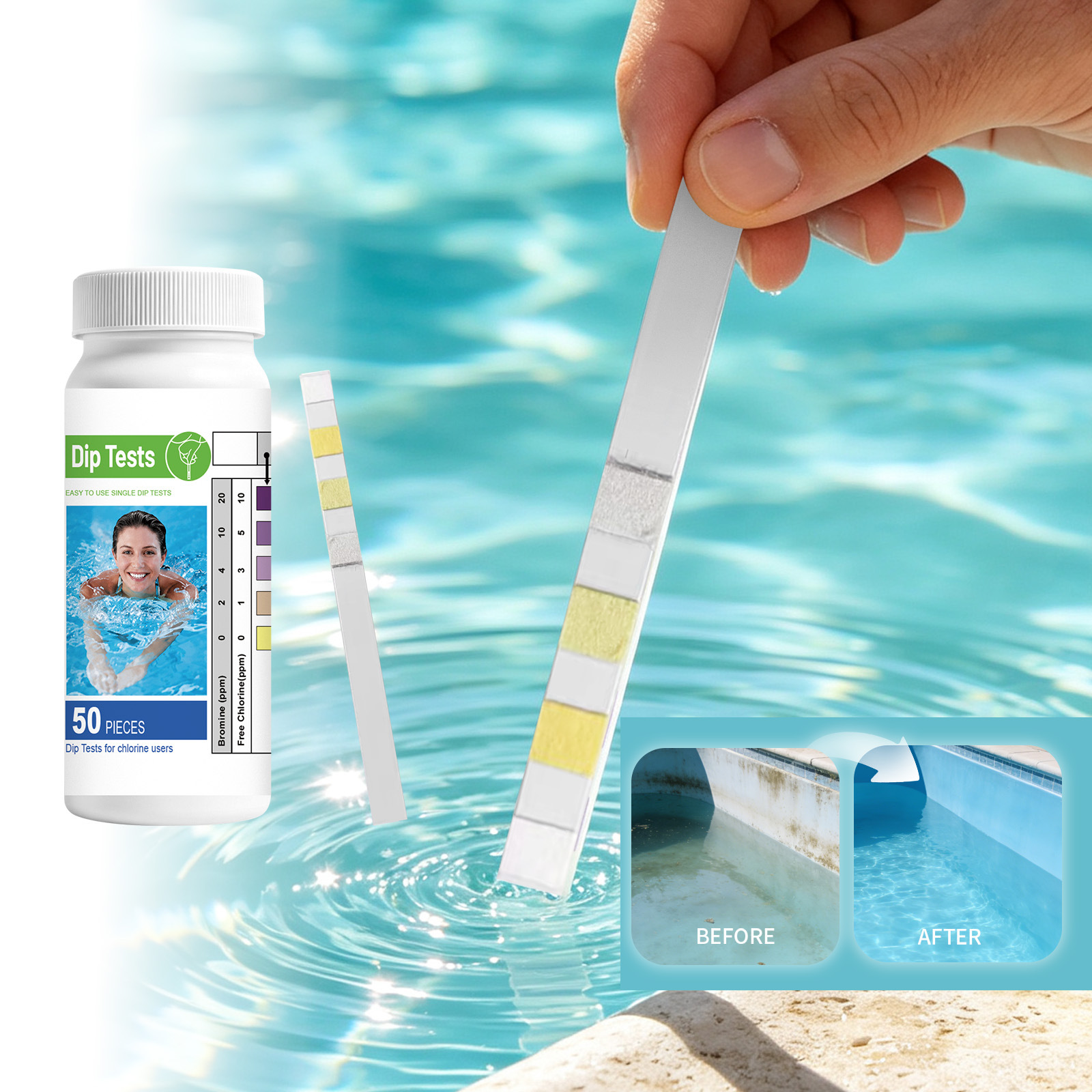 Teststreifen Für Die Wasserqualität In Schwimmbädern, Thermalbädern Und Saunen – Tragbar, Einfach Anzuwenden, Schnelle Farbentwicklung – 50 Stück -- Biemmedue