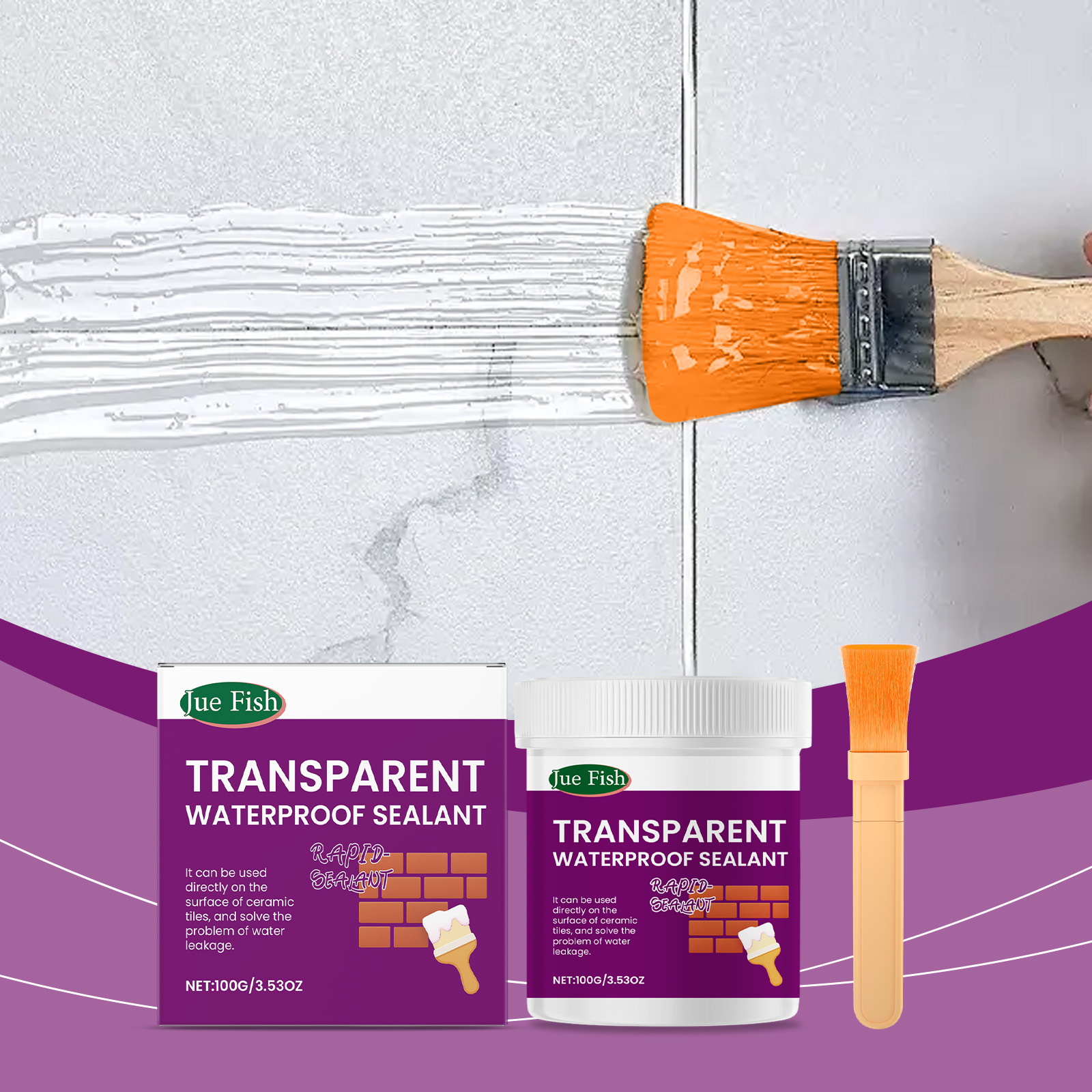 Transparente, Wasserdichte Dichtmasse Für Bad, Küche Und Dachreparaturen, Kein Fliesenausbau Erforderlich – 100 G × 1, Pinsel × 1 -- De