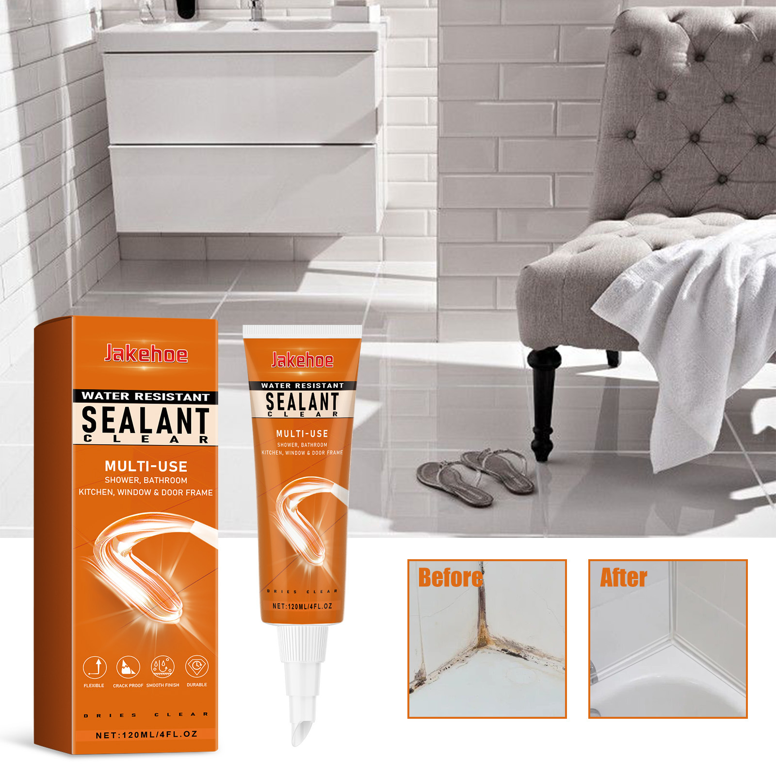 Transparente, Wasserdichte Dichtmasse Für Küchen, Badezimmer, Toiletten, Türen Und Fenster – 120 Ml -- De