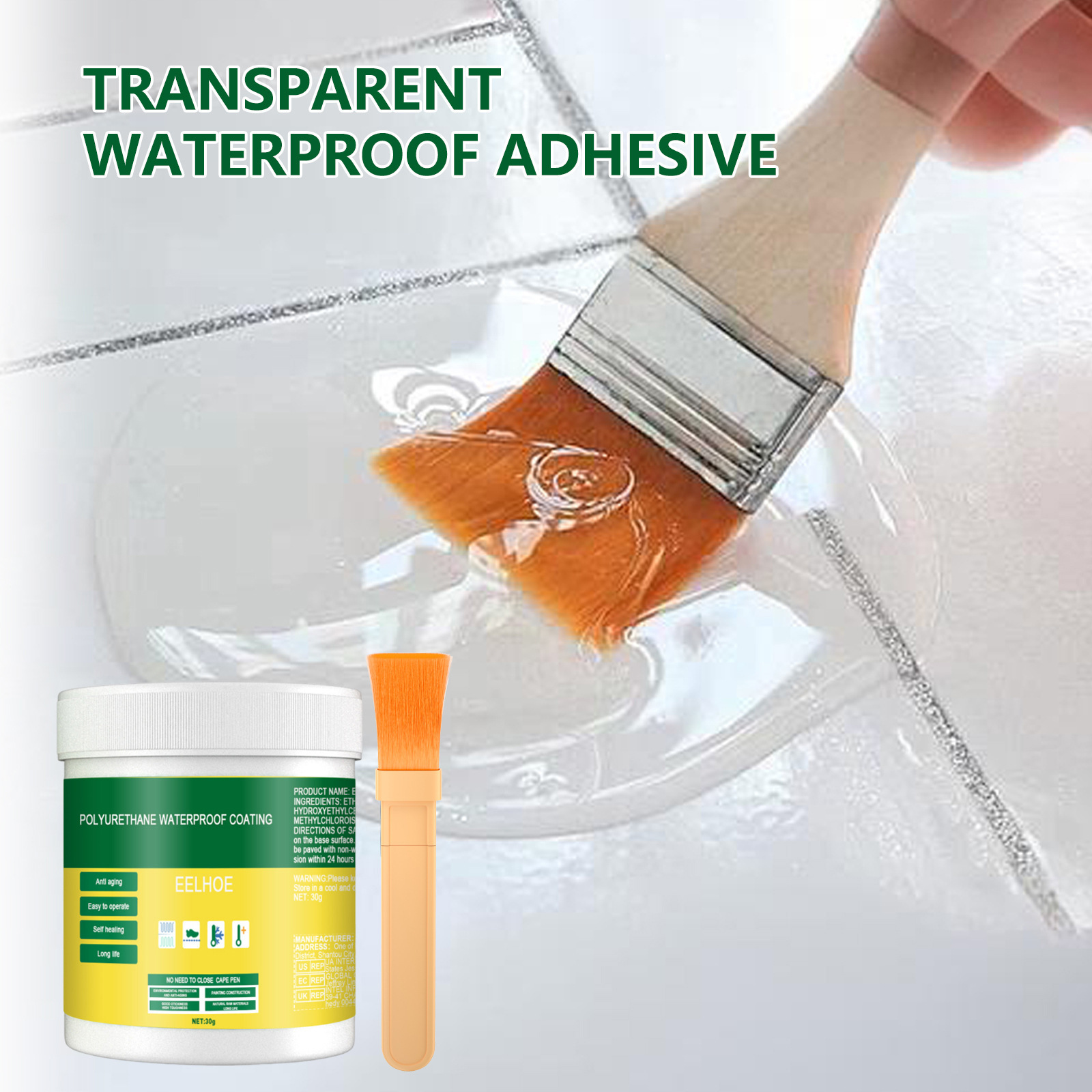 Transparente, Wasserdichte Dichtungsmasse, Geeignet Für Außenwände, Badezimmer, Toiletten Und Ziegelwände Auslaufsichere Und Durchdringungssichere Beschichtung - 30 G + Pinsel. -- Biemmedue