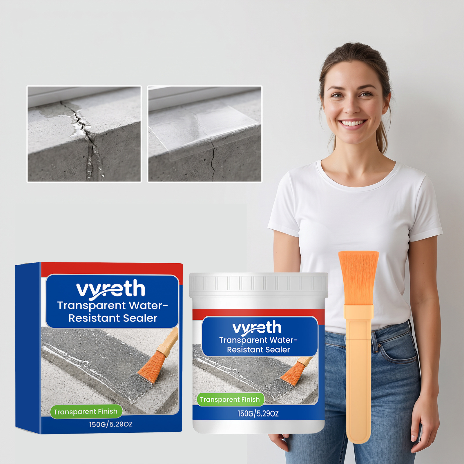 Transparenter, Wasserfester Dichtstoff Für Die Alltägliche Rissabdichtung Und -reparatur An Wänden Und Böden – Tragbarer, Transparenter, Wasserfester Klebstoff – 150 G × 1 + Pinsel × 1 -- De