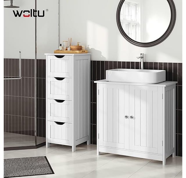WOLTU Waschtischunterschrank Unterschrank Badunterschrank Badschrank Waschtisch 60x30x60 cm, Weiß