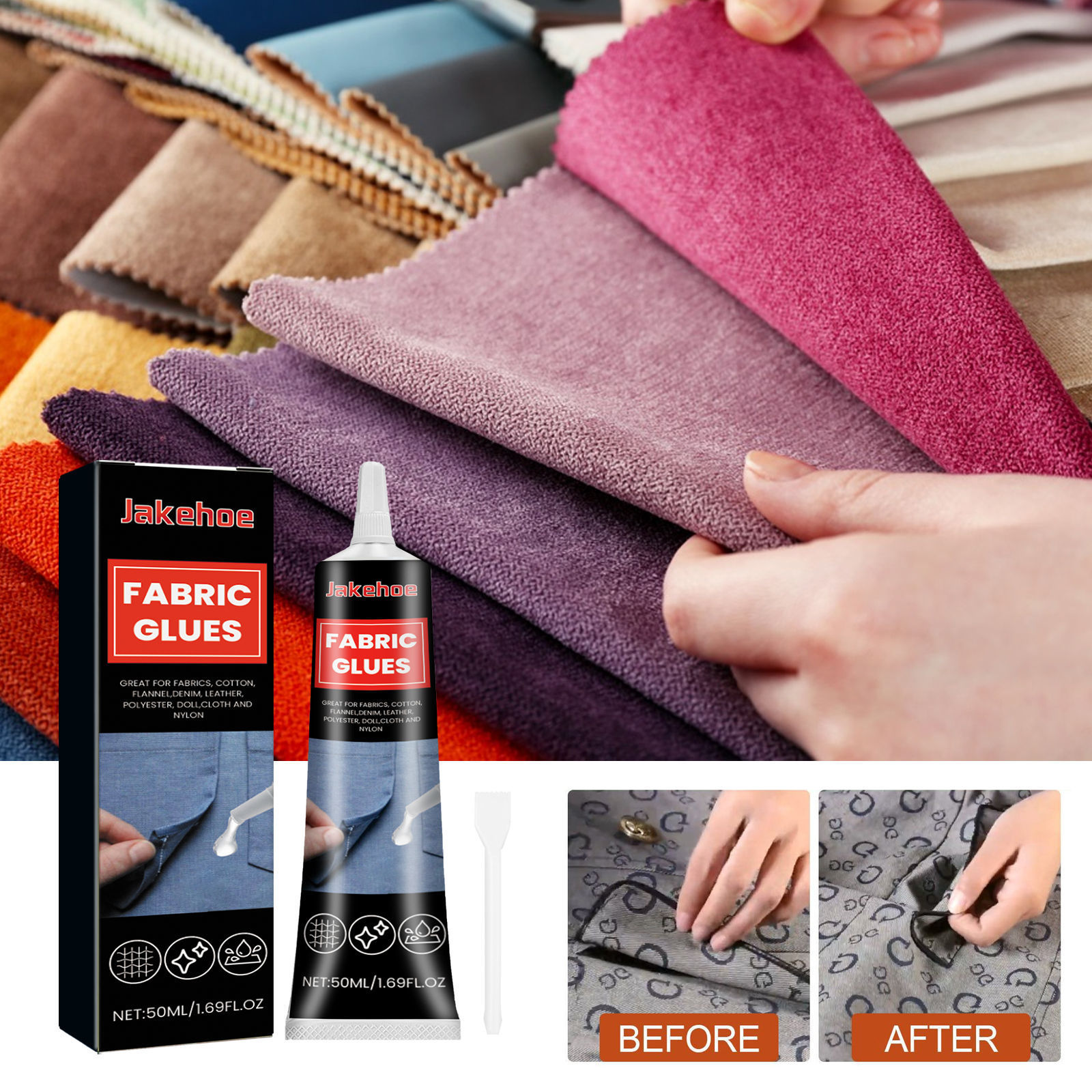 Transparenter, Wasserfester, Waschbarer Und Trocken Trocknender Textilkleber Zum Verkleben Von Kleidung, Jeans Und Anderen Textilien – 50 Ml + Spachtel -- Biemmedue