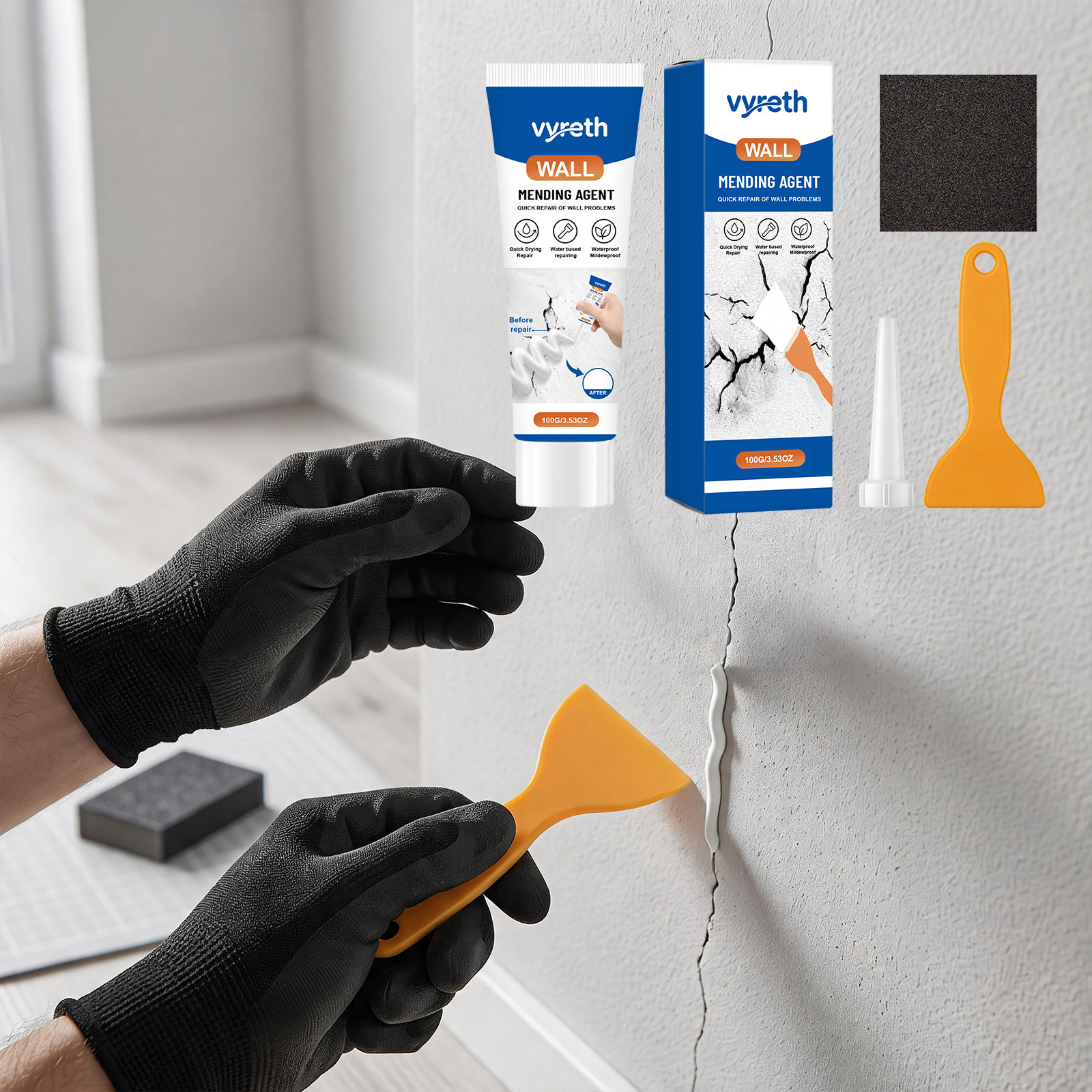Wandreparaturpaste, Multifunktionale Haushalts-fugen- Und Rissreparaturpaste, Schön Und Praktisch – 100 G 1 + Spachtel 1 + Schleifpapier 1 + Düsenkappe 1 -- Biemmedue