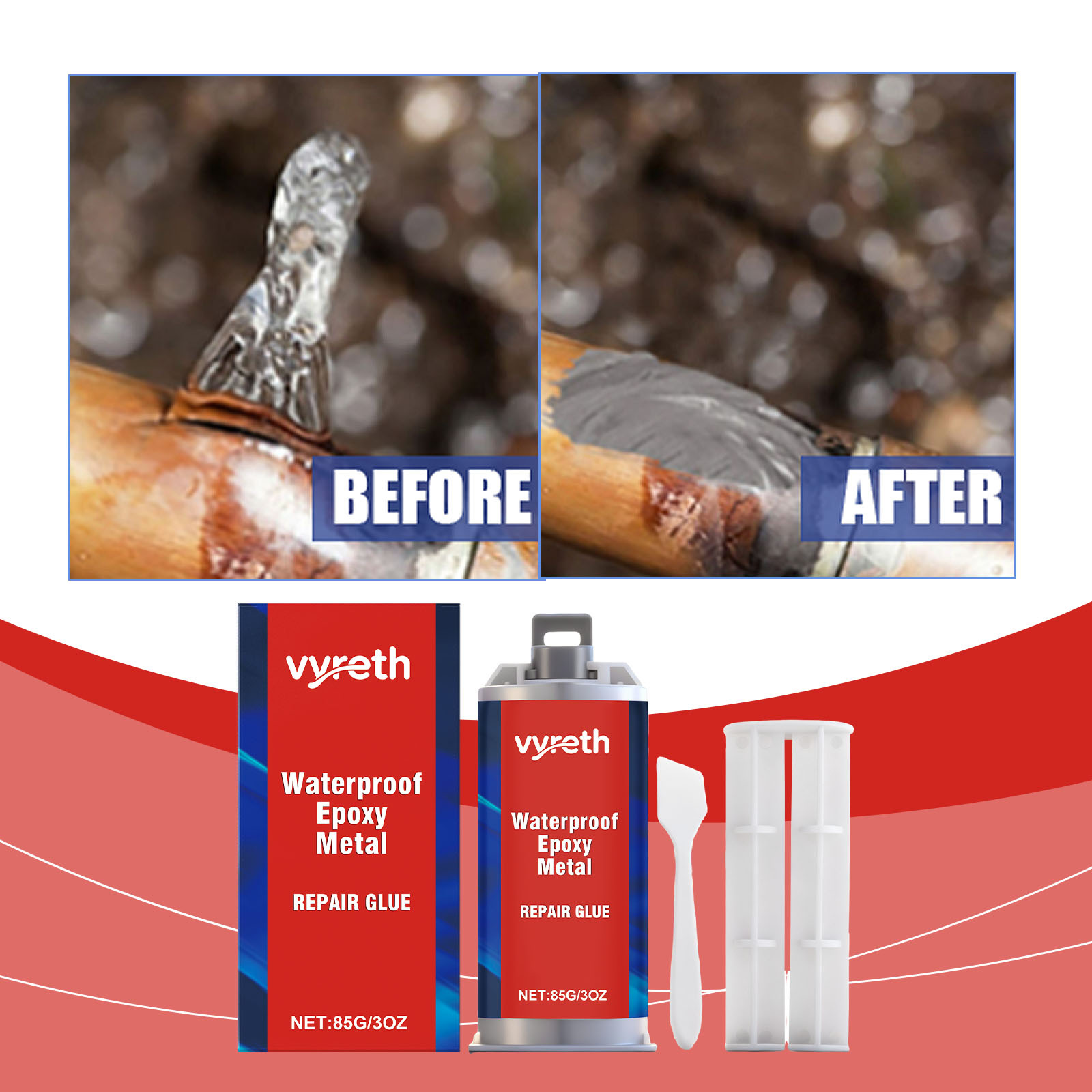 Wasserfester Epoxidharz-metallreparaturkleber (ab-kleber), Wasserfester Haushalts-edelstahl-metalldichtstoff – 85 G × 1 + Schieber × 1 + Spachtel × 1 -- Biemmedue