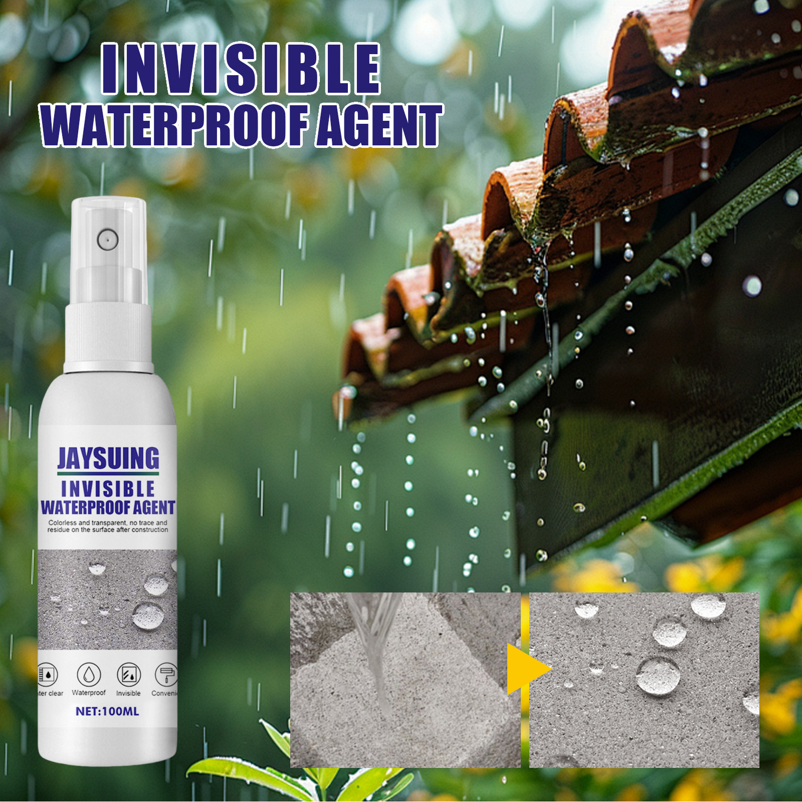 Wasserfestes Spray, Praktisch, Schnelltrocknend, Isolierend, Mikropartikelförmiger, Transparenter Sprühkleber Zur Fliesenabdichtung Und Leckageverhütung – 100 Ml -- Biemmedue
