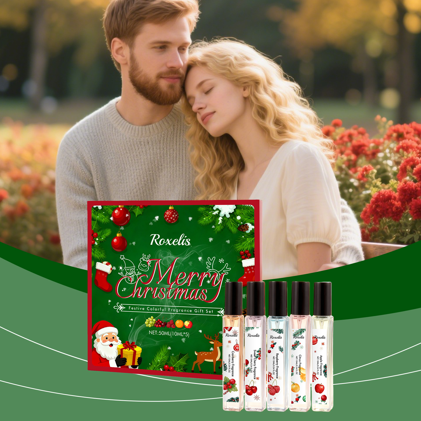 Weihnachtliches Duft-geschenkset – Zarter, Natürlicher, Frischer, Eleganter Und Leichter Duft Für Jeden Tag, Paare Und Verabredungen – 5 X 50 Ml, 10 Ml -- De