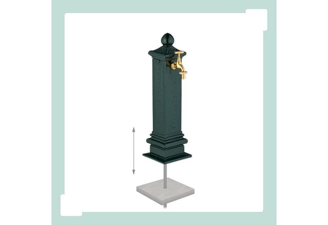 Relaxdays Standbrunnen antik, Wasserhahn, HBT: 47x14x18,5 cm, Wasserzapfsäule Garten, Terrasse, Zierbrunnen, dunkelgrün