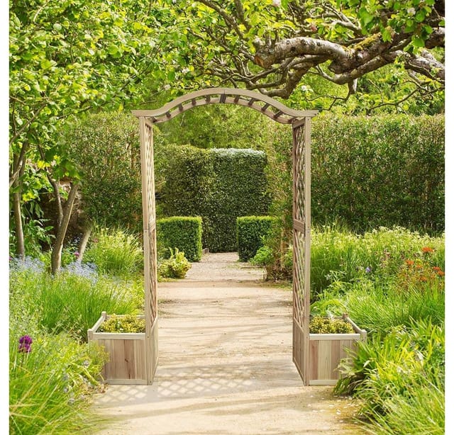 HOME DELUXE Rosenbogen aus Holz ARCO - 183 x 200 cm I Pflanzkästen, Rank Hilfe, Garten, Rosenspalier, Gartenbogen, Rosenrankenhilfe, Torbogen