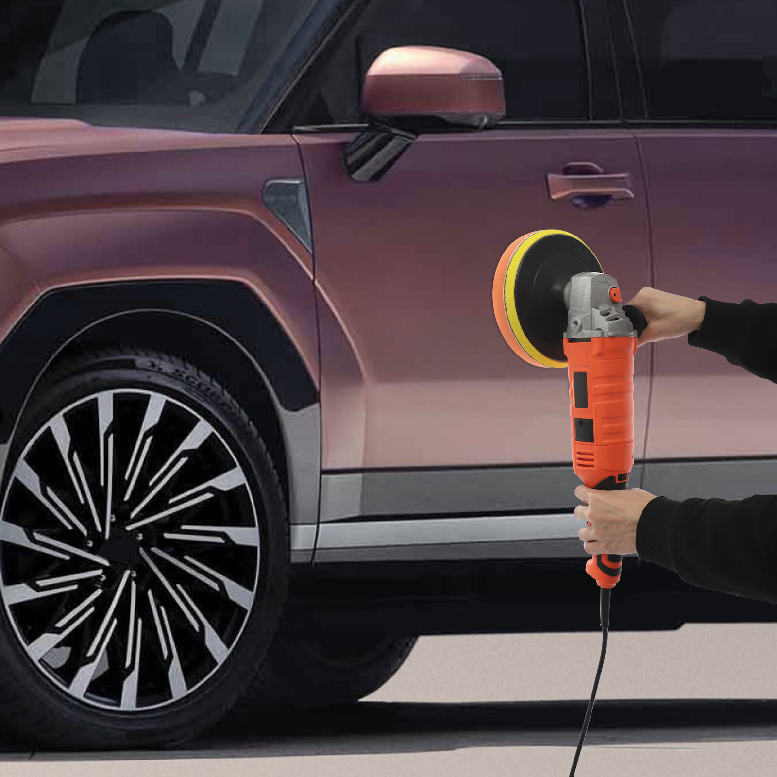 Auto-poliermaschine 1580w, 7 Geschwindigkeiten, 6 Polierpads, Ideal Für Auto, Boot, Möbel, Eu-stecker (orange)