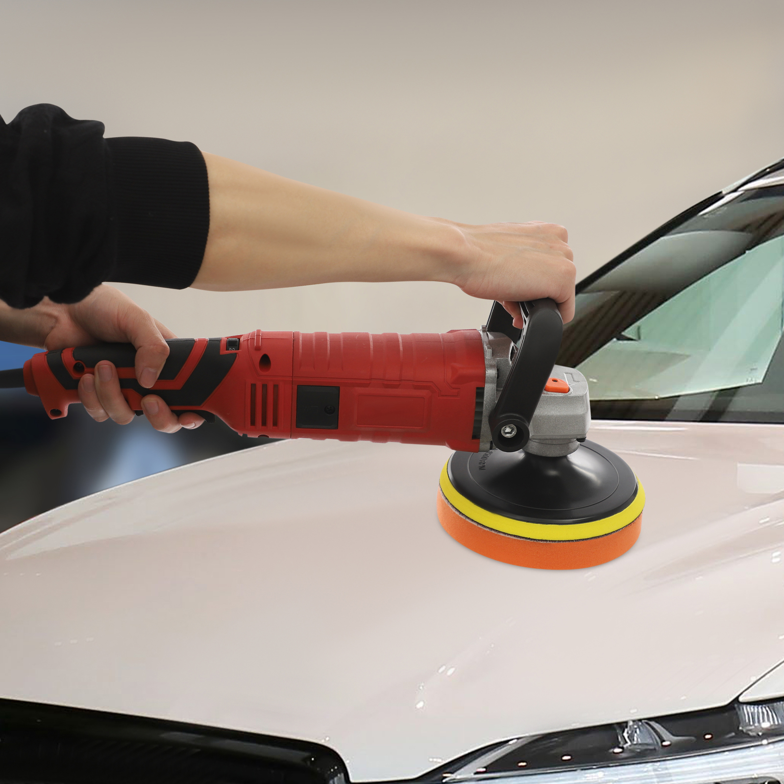 Auto-poliermaschine 1580w, 7 Geschwindigkeiten, 6 Polierpads, Ideal Für Auto, Boot, Möbel, Eu-stecker (rot)