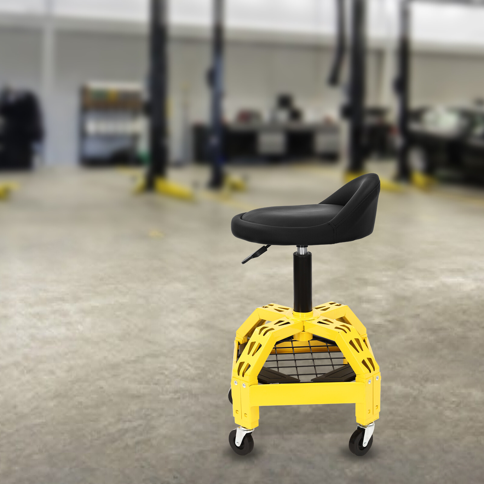 Verstellbarer Rollhocker, 360° Drehbar, Höhenverstellbar 8.66-14.37 Zoll, 130kg Tragfähigkeit, Gelb