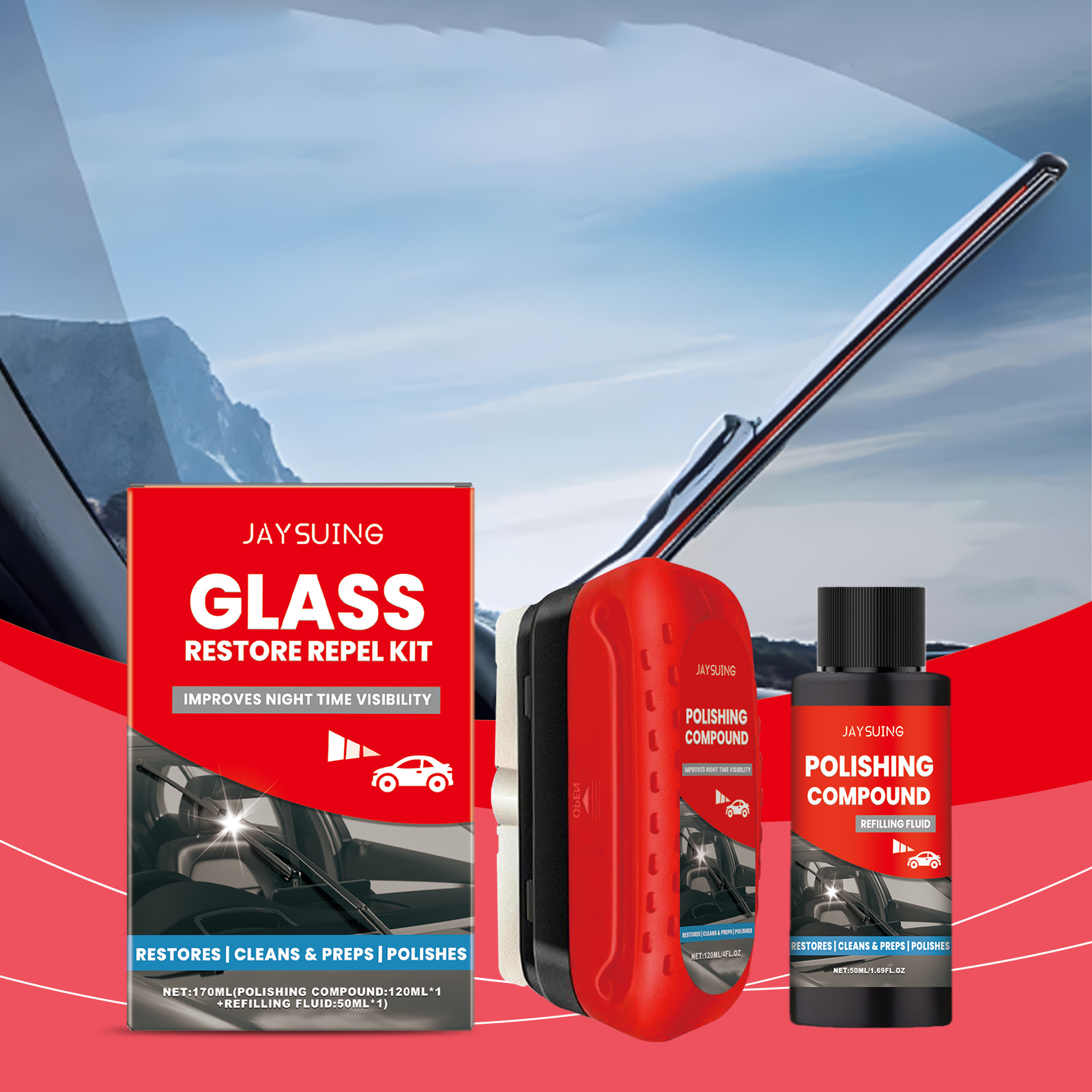 Autoglas-pflegeset – Reinigung, Fleckenentfernung Und Wasserfleckenentfernung – 120 Ml + 50 Ml Nachfüllpackung -- Biemmedue