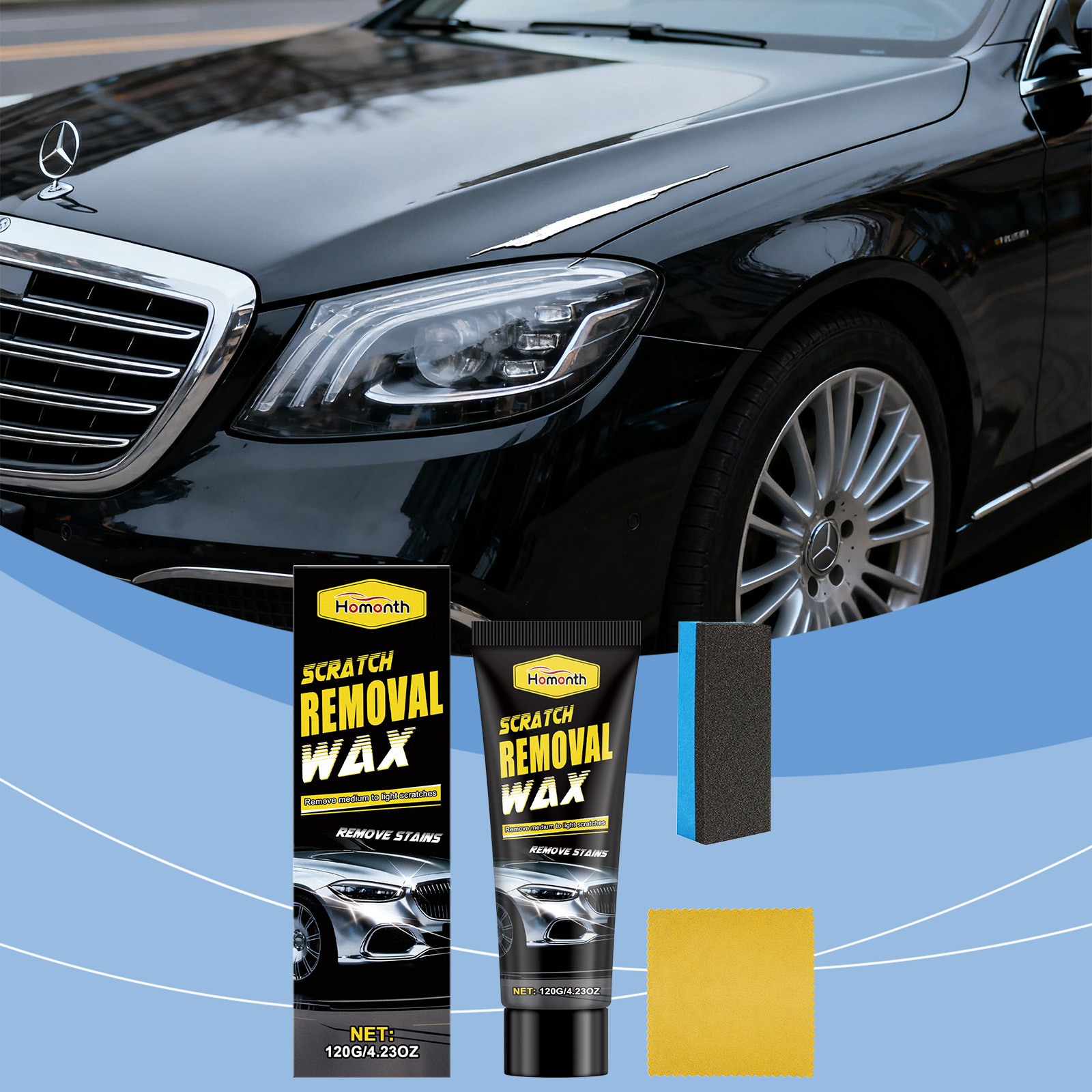 Autokratzerpflegecreme Für Kratzer, Aufbereitung, Politur, Reinigung Und Pflege – 120 G1, Schwamm1, Handtuch1 -- Biemmedue