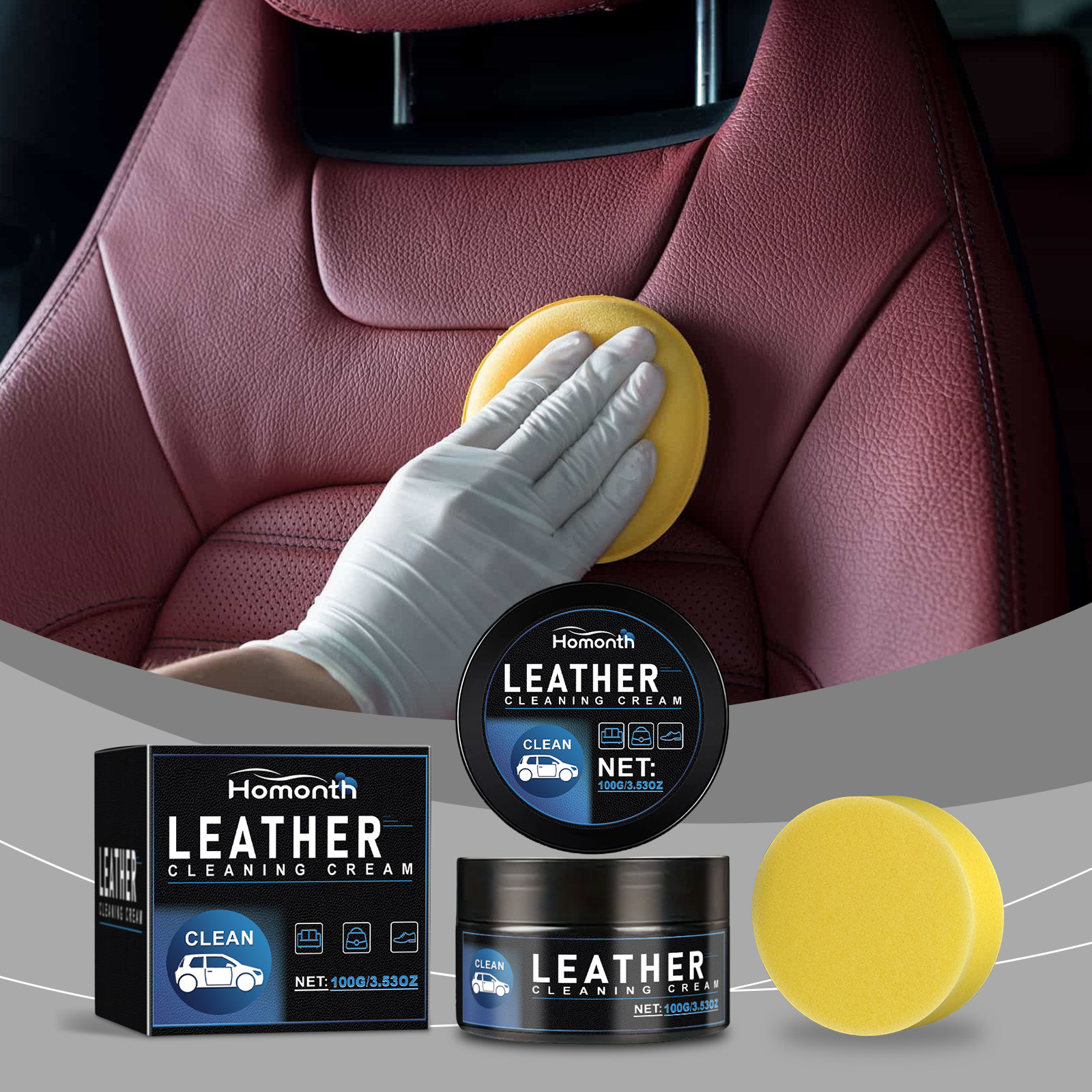 Autolederpflegecreme Für Autositze – 100 G + Schwamm -- Biemmedue