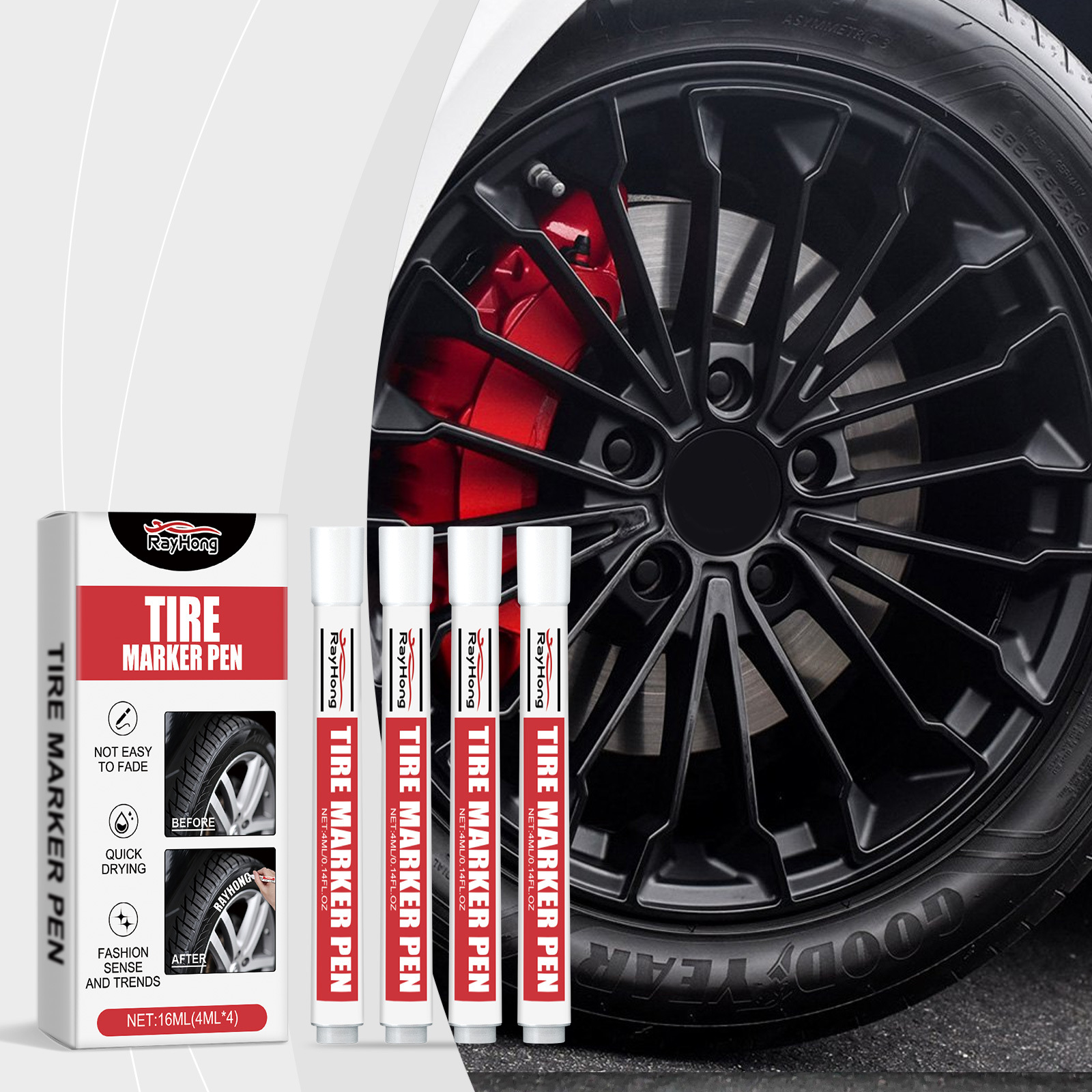 Autoreifenmarker, Ölbasierend, Lichtecht, Kreativer Diy-autoreifenfarbstift -- 16 Ml (4 Ml × 4) -- Biemmedue