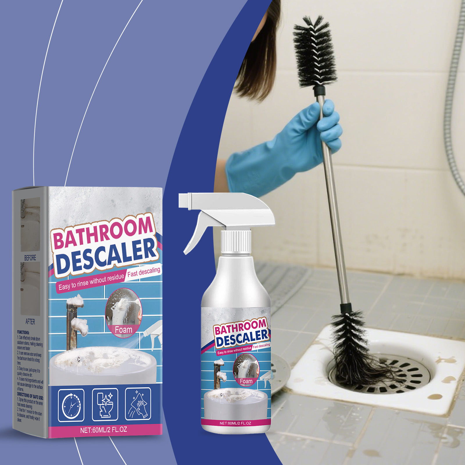 Badreiniger, Entkalker, Entfernt Wasserflecken Und Schmutz, Kalkbasierter Oberflächenreiniger – 60 Ml -- Biemmedue