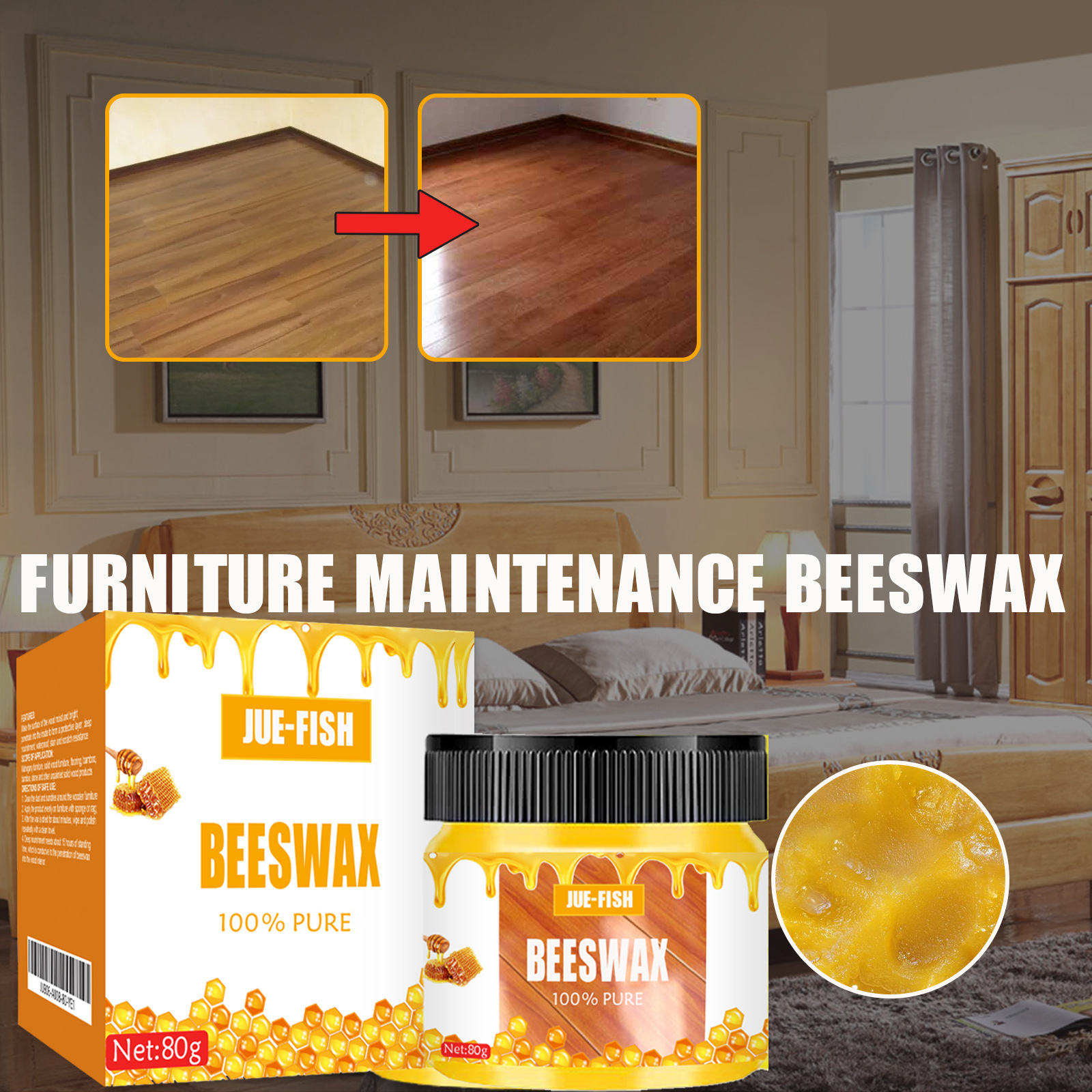Bienenwachs Für Holzmöbel: Glänzend, Kratzfest Und Leicht Zu Polieren Kratzerentfernung Und Pflege Pflegewachs – 80 G + Schwamm -- Biemmedue