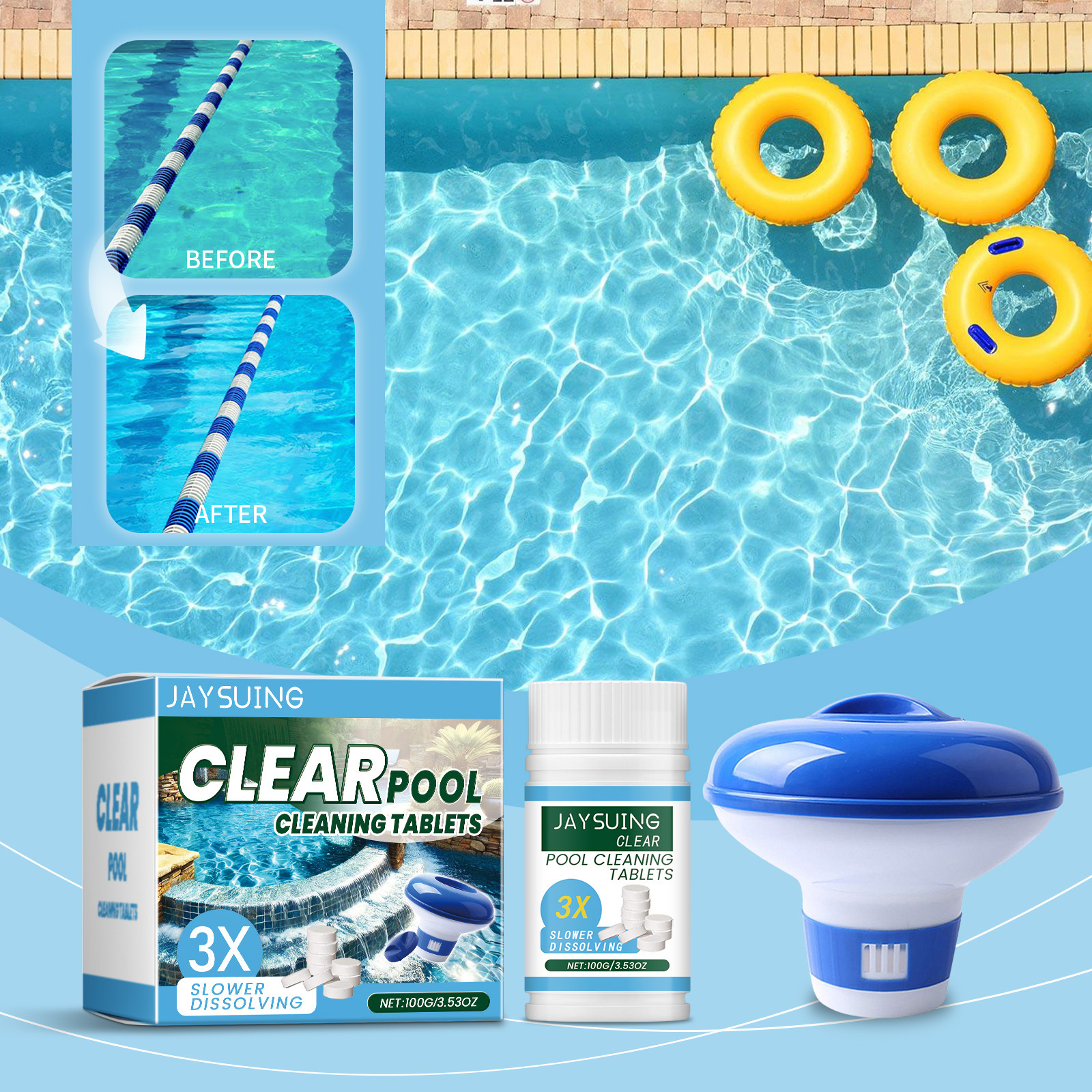 Brausetabletten Zur Poolreinigung, Zur Entfernung Von Kalk Und Gerüchen Sowie Zur Klärung Des Wassers. Schnell Auflösende Reinigungstabletten – 100 G Brausetabletten 1 + Spender 1 -- Biemmedue