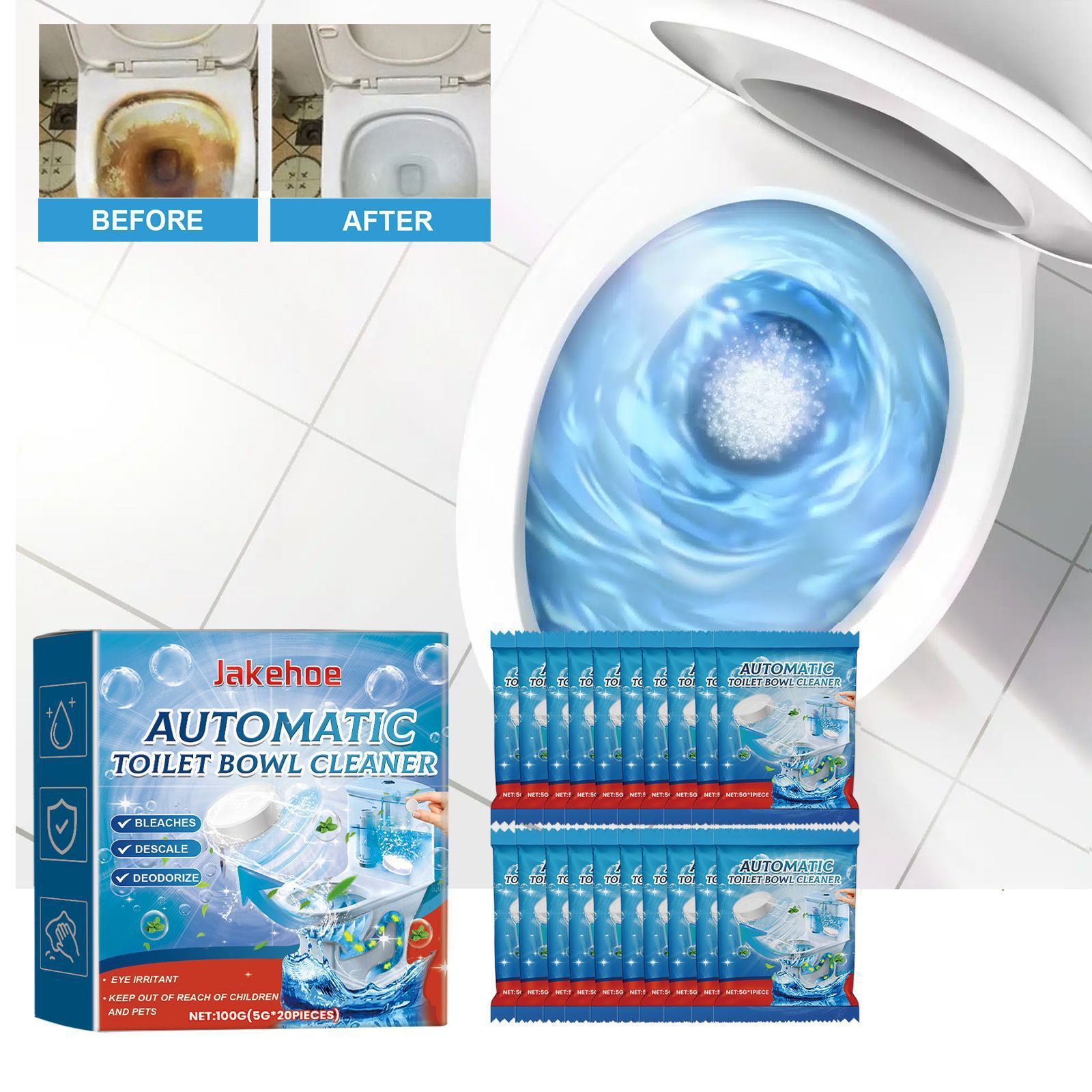 Brausetabletten Zur Toilettenreinigung Für Den Täglichen Gebrauch Zu Hause – Reinigt Toiletten, Entfernt Gerüche, Urinflecken Und Schmutz – 100 G (5 G X 20 Stück) -- Biemmedue