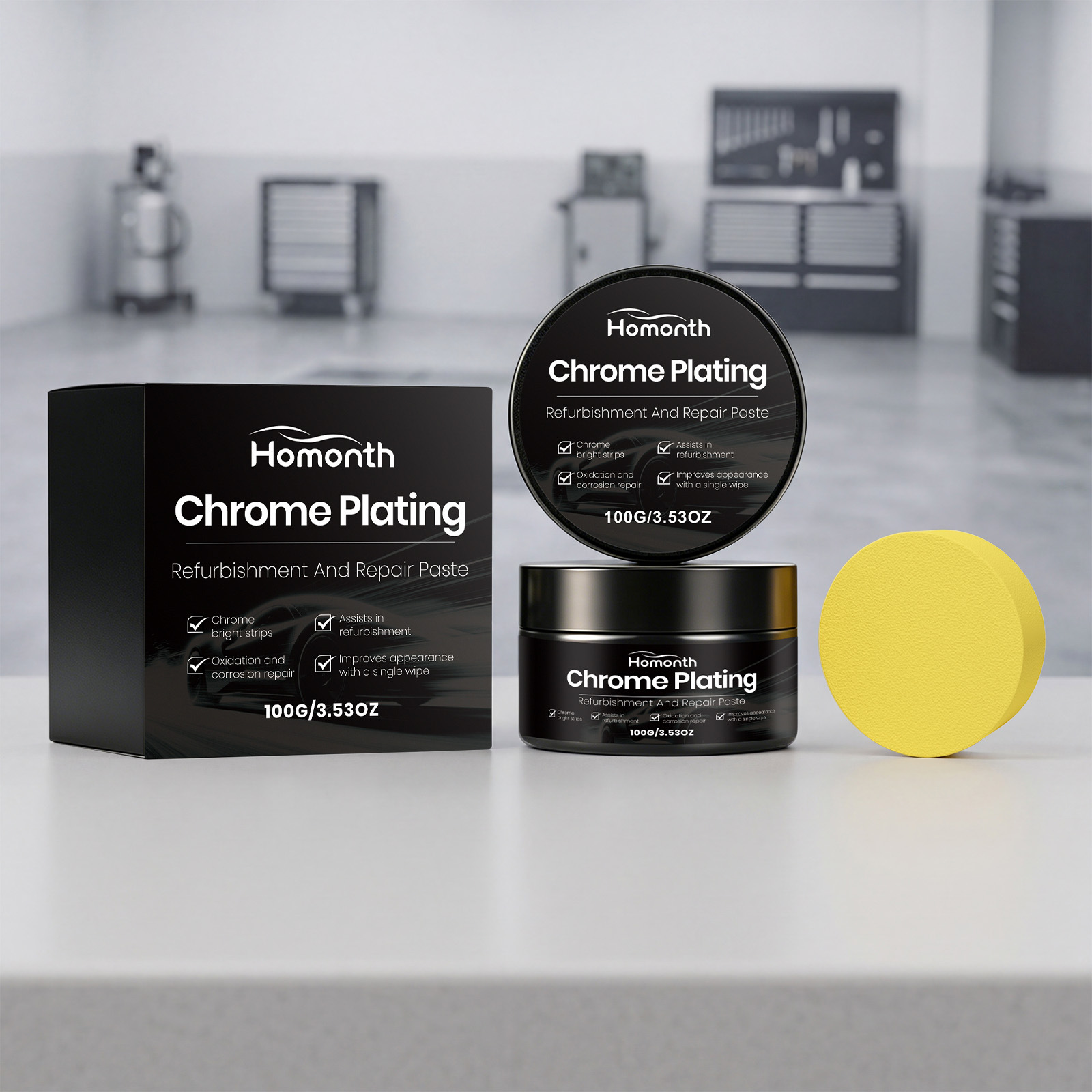 Chrompflegecreme Zur Reinigung Und Pflege Von Galvanisierten Autoteilen Und Zierteilen – 100 G + Schwamm1 -- Biemmedue