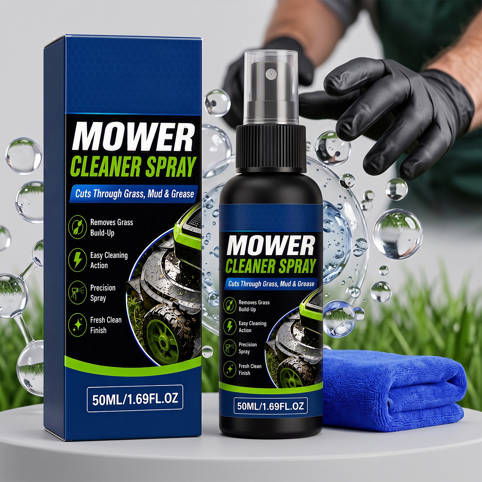 Das Rasenmäher-reinigungsspray Entfernt Trockene Grasschnittreste Und Schmutz Von Gehäuse Und Chassis Des Mähers Und Beseitigt Schlamm Und Erdklumpen – 50 Ml + 1 Tuch -- Biemmedue