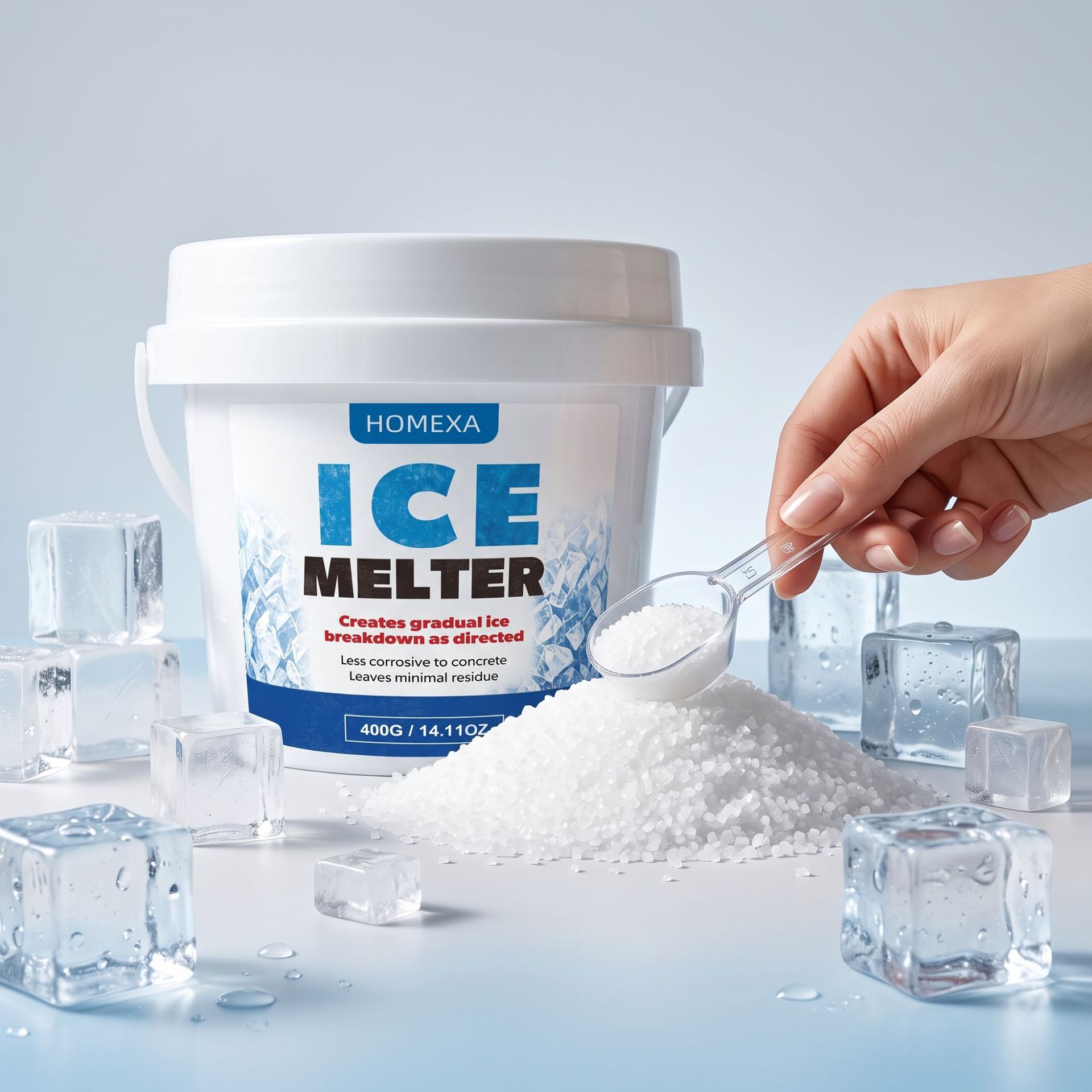 Enteisungsmittel Für Autoscheiben, Zur Schnee- Und Eisbeseitigung, Für Klare Sicht Und Zur Reinigung Und Pflege Von Böden – Enteisungsmittel: 400 G × 1, Löffel × 1 -- Biemmedue
