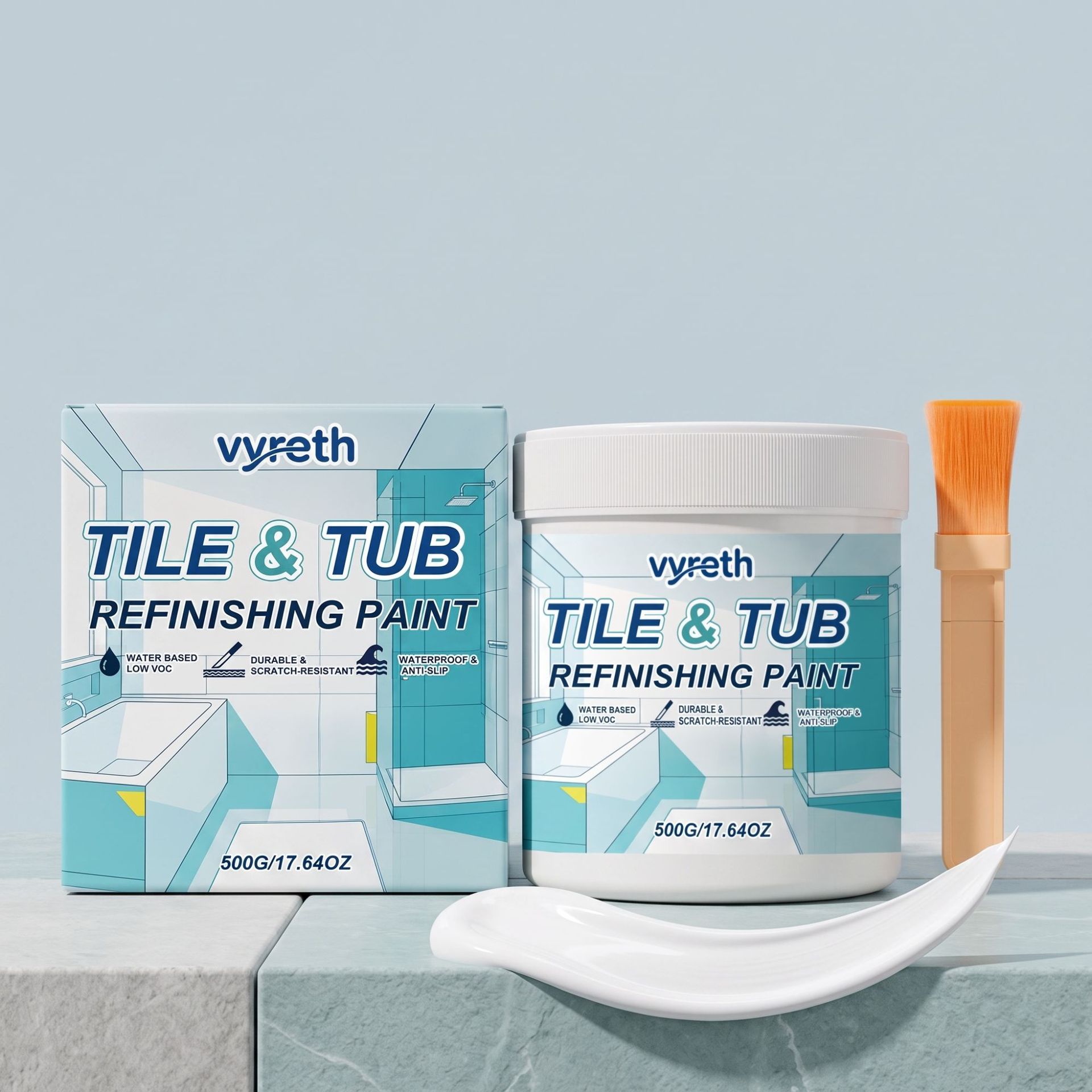 Fliesenrenovierungsset, Geeignet Zur Auffrischung Von Fliesen Und Badewannen, Strapazierfähig, Wasserfest Und Schnelltrocknend – 500 G X 1, Pinsel X 1 -- Biemmedue