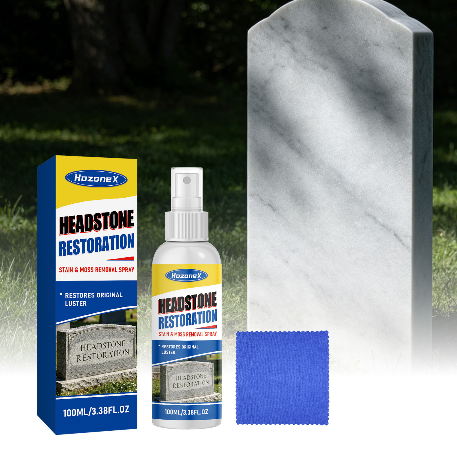 Grabsteinreiniger, Rissfüller, Oberflächenpolierer, Wetterschutzmittel, Steinreiniger – Reiniger 100 Ml1 + Tuch1 -- Biemmedue
