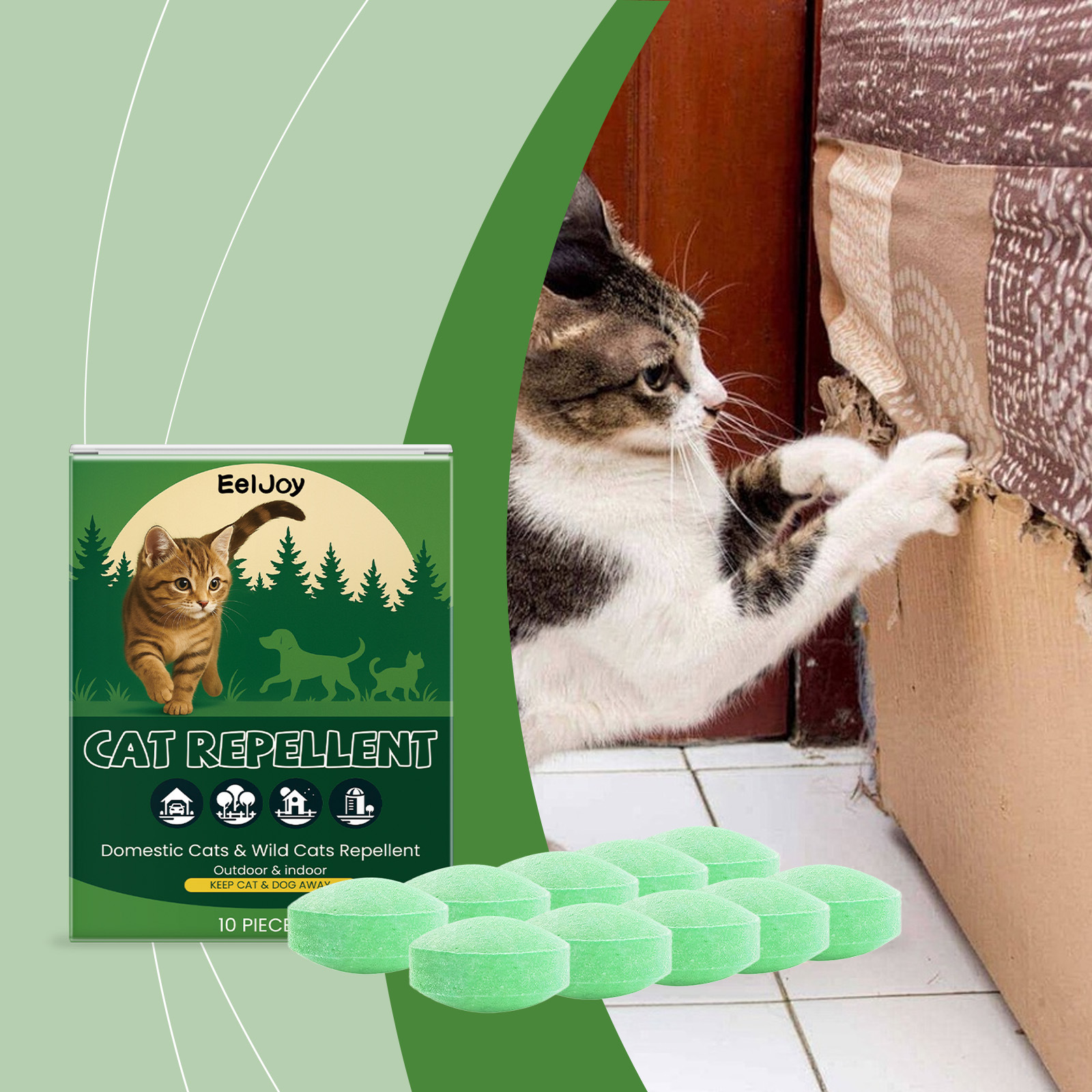 Katzenabwehrtabletten Für Drinnen Und Draußen, Die Verhindern, Dass Haustiere Beißen, Kratzen Und Möbel Beschädigen. 10 Tabletten + 3 Netzbeutel Für Den Hausgebrauch. -- Biemmedue