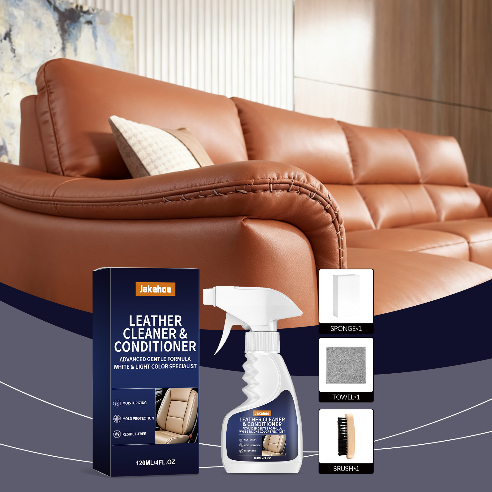 Lederreinigungs- Und Pflegemittel, Geeignet Zur Reinigung Und Pflege Von Ledersofas Und Autositzen, Zur Erhaltung Des Lederglanzes – 120 Ml × 1 + Schwamm × 1 + Handtuch × 1 + Bürste × 1 -- Biemmedue