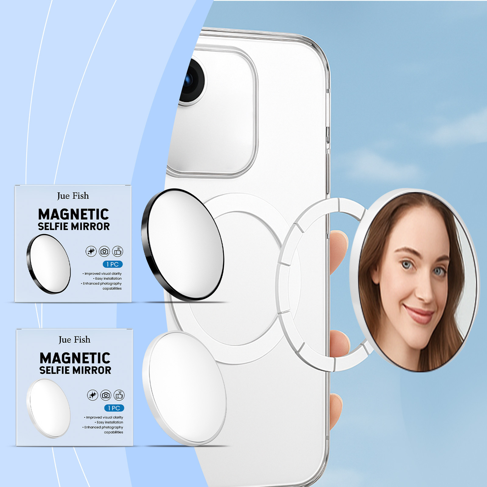 Magnetischer Selfie-spiegel, Ideal Für Reisen, Hochauflösende Fotos Und Videos Mit Dem Smartphone, Reflektierender Selfie-spiegel – Weiß, 1 Stück -- Biemmedue
