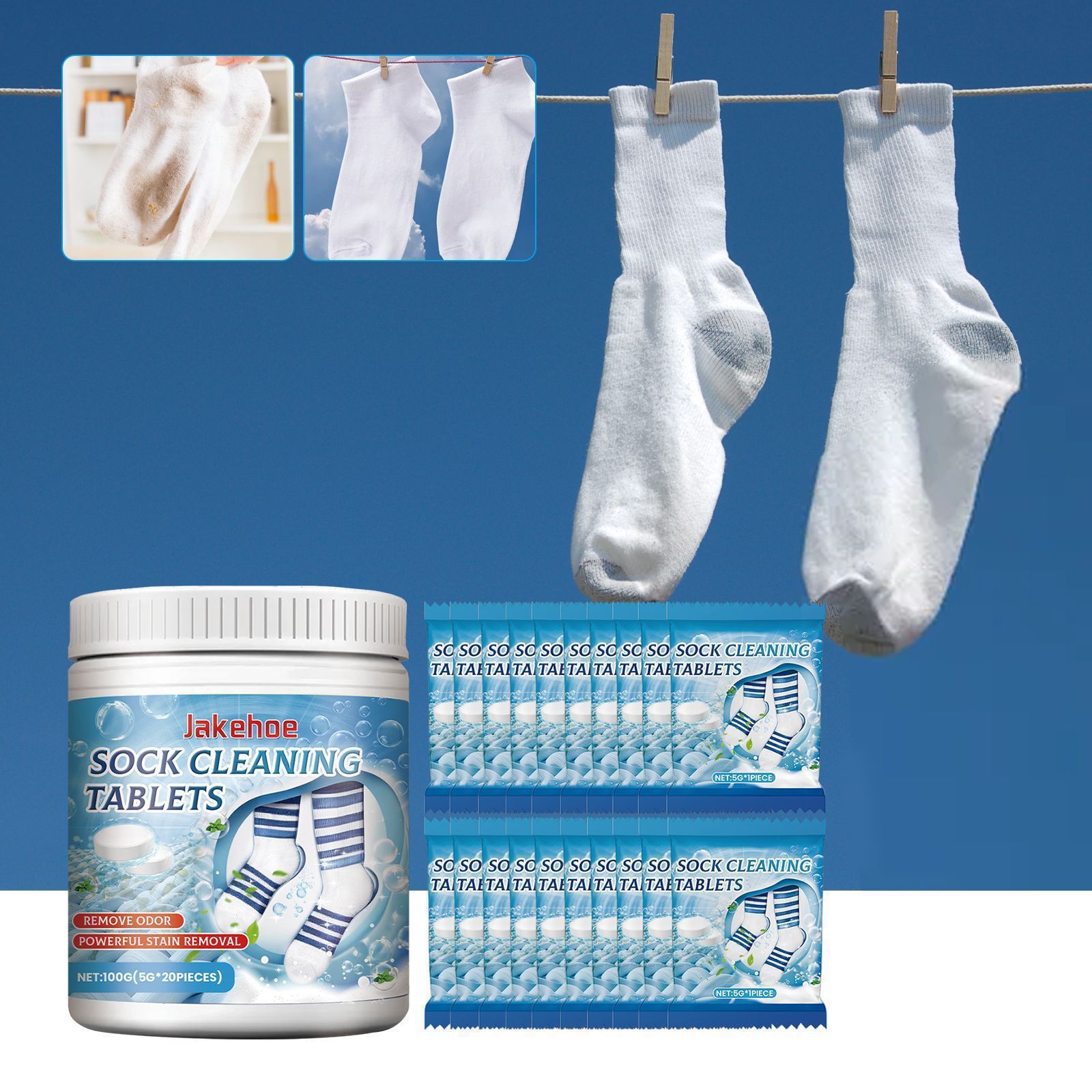 Multifunktionale Flecken- Und Geruchsentfernungstücher Für Socken - 100 G (5 G X 20 Stück) -- Biemmedue