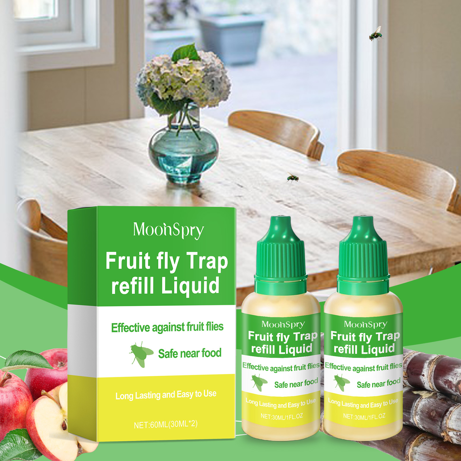 Nachfülllösung Für Fruchtfliegenfallen Zur Verwendung Im Haushalt, In Der Küche, Im Wohnzimmer Und Für Hygienezwecke - 60 Ml (30 Ml 2) -- Biemmedue