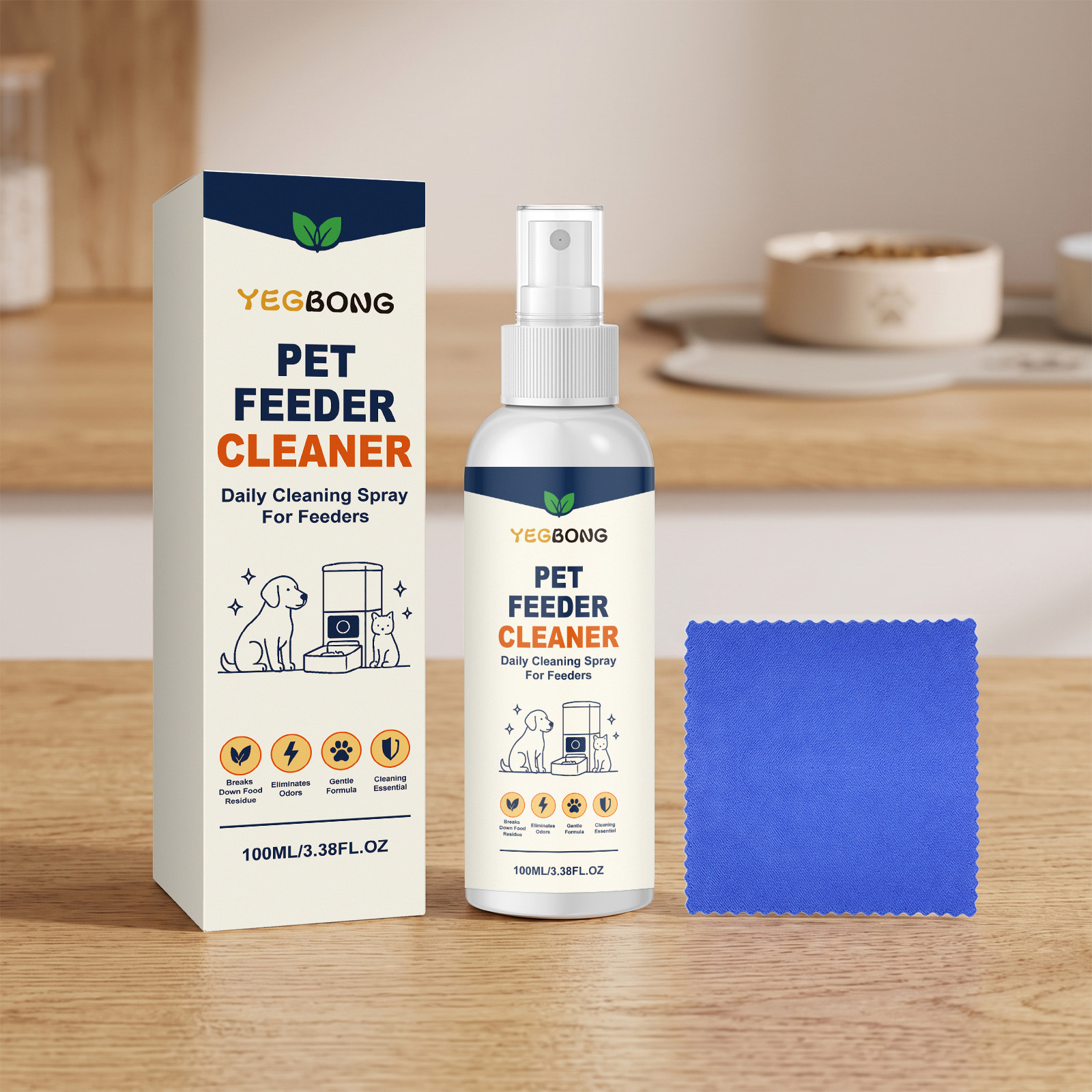 Reinigungsspray Für Futternäpfe, Praktisches Spray Für Die Tägliche Reinigung Von Futternäpfen Und Ölflecken – 100 Ml + Tuch -- Biemmedue