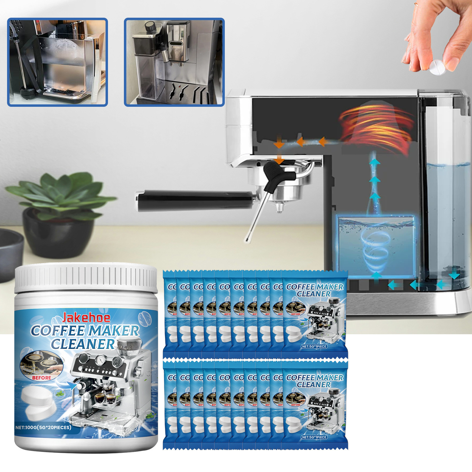 Reinigungstabletten Für Kaffeemaschinen, Filtersieb, Brühkopf, Schläuche, Kaffeefleckenentfernung Und Reinigungstabletten -- 100 G (5 G 20 Stück) -- Biemmedue